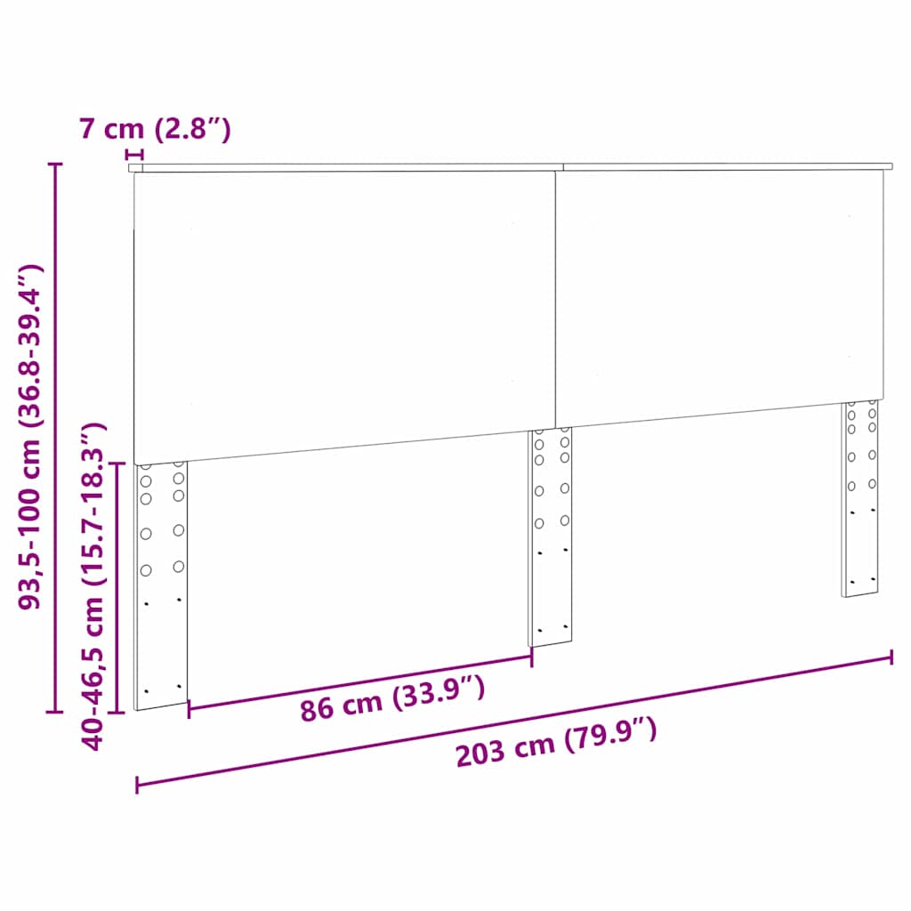 vidaXL Κεφαλάρι με κεφαλάρι Μαύρη Οξυά 200 cm Επεξεργασμένο ξύλο