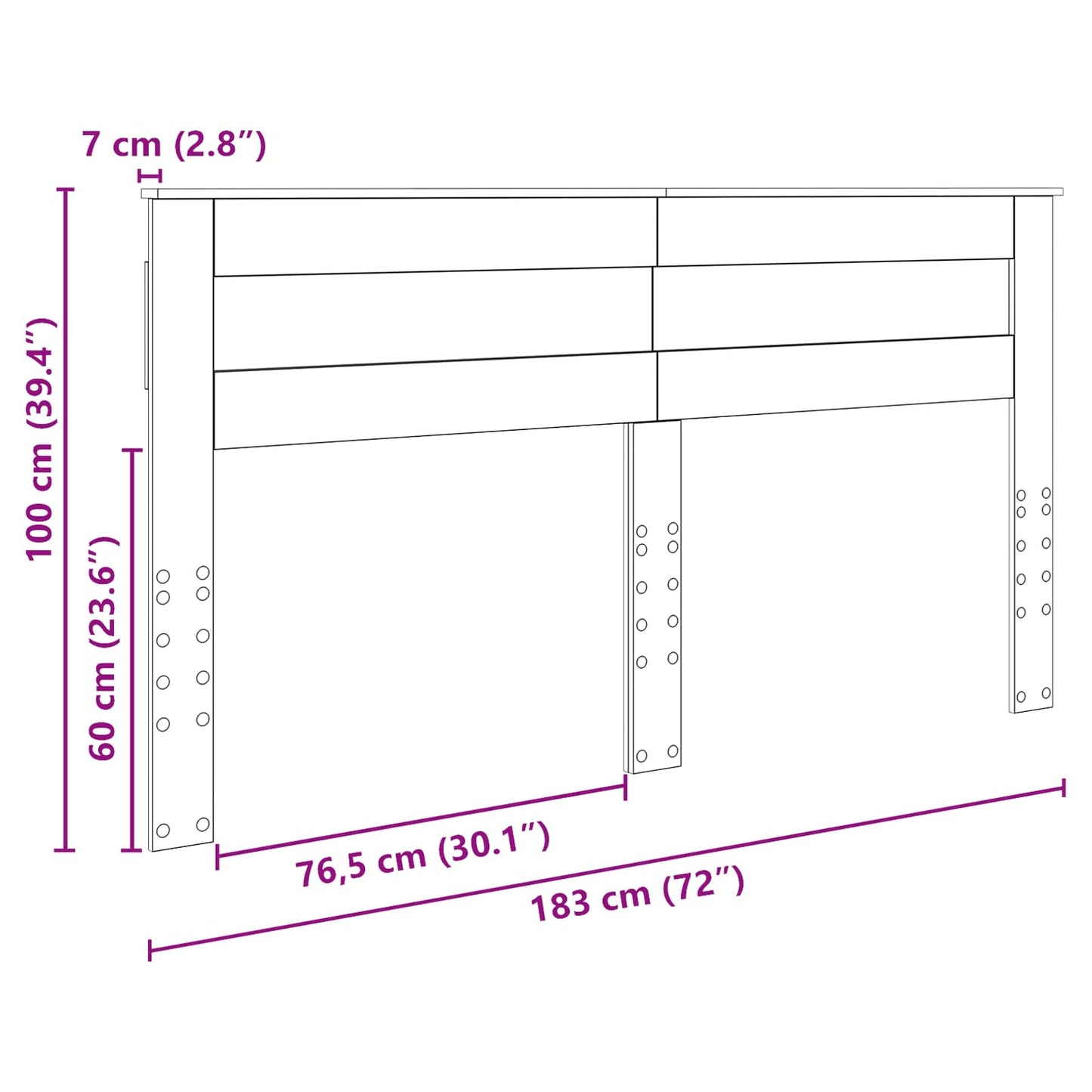vidaXL Κεφαλάρι με κεφαλάρι Λευκό 180 cm Επεξεργασμένο ξύλο