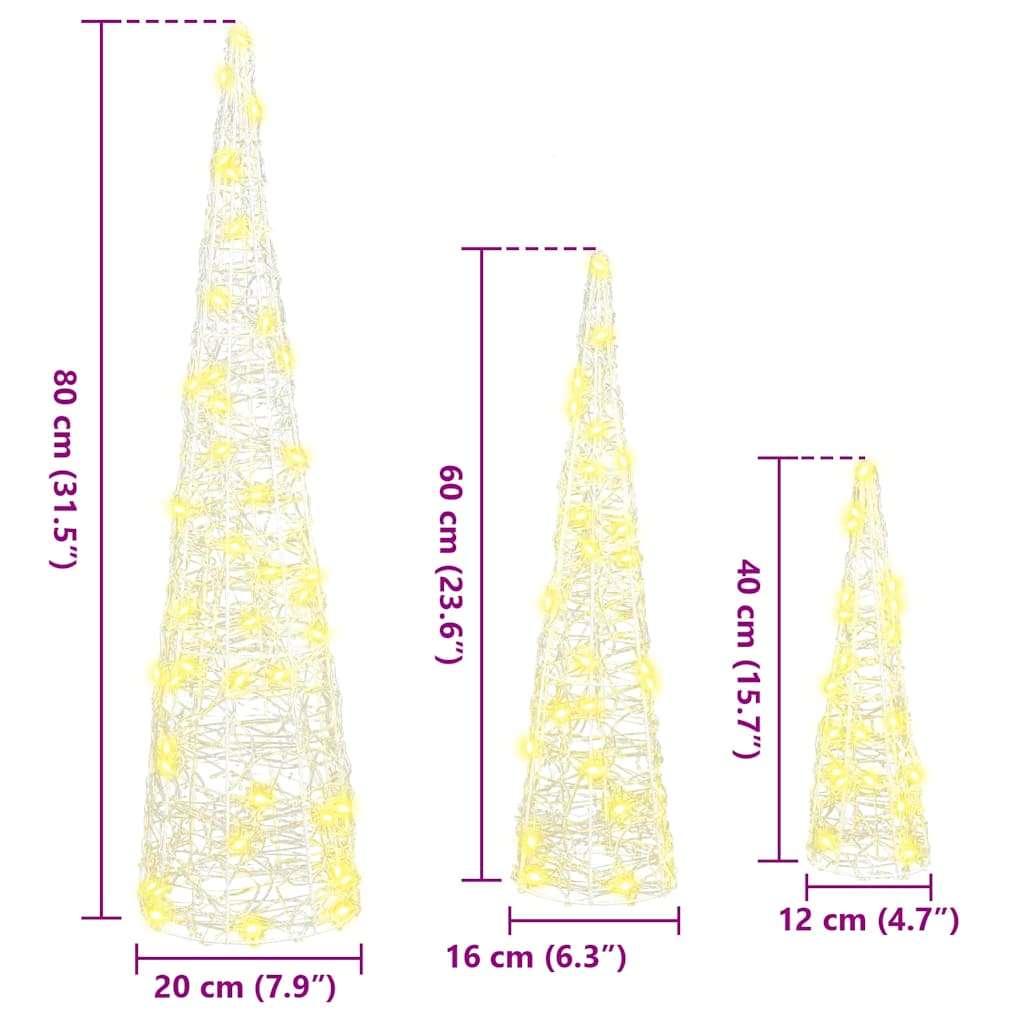 vidaXL Χριστουγεννιάτικο Δέντρο 3 pcs Θερμό λευκό 20 x 20 x 80 εκ