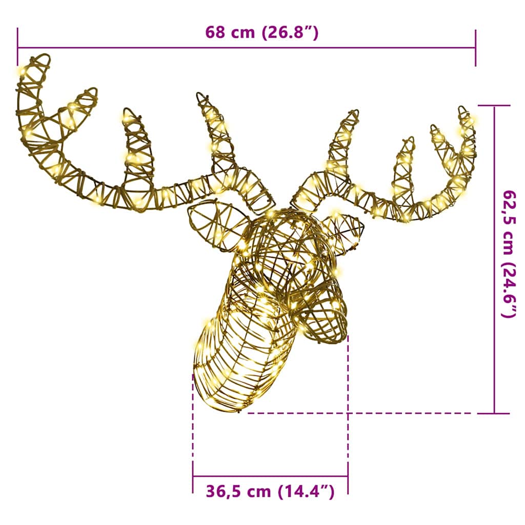 vidaXL Έλκηθρο με Ελάφια Θερμό λευκό 60 cm Ρατάν