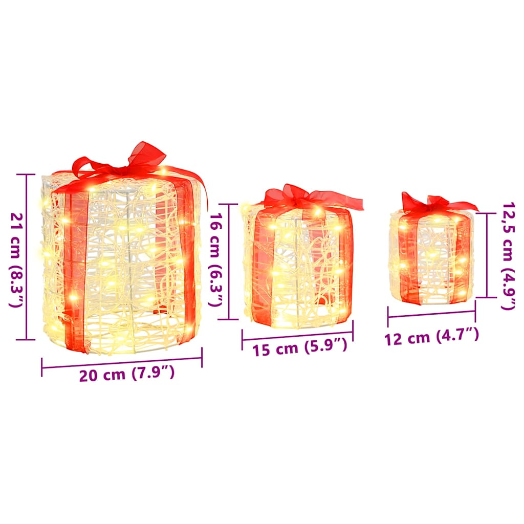 vidaXL Διακόσμηση Κουτιού Δώρου 3 pcs Θερμό λευκό 20 x 20 x 21 εκ