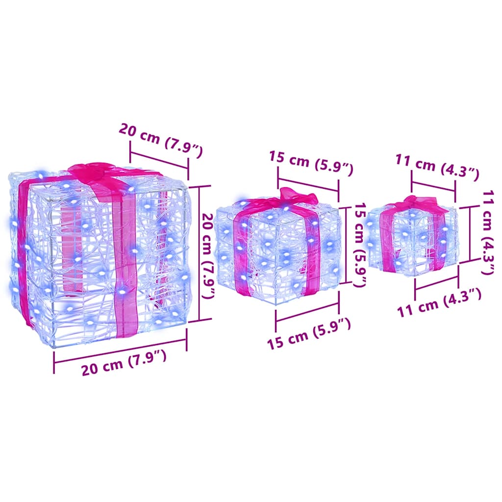 vidaXL Κουτί Δώρου με 60 LED 3 pcs Μπλε 20 x 20 x 20 εκ. Ακρυλικό