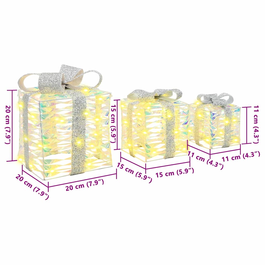 vidaXL Κουτί Δώρου 3 τμχ. Θερμό λευκό 20 x 20 x 20 εκ. PET 60 LED