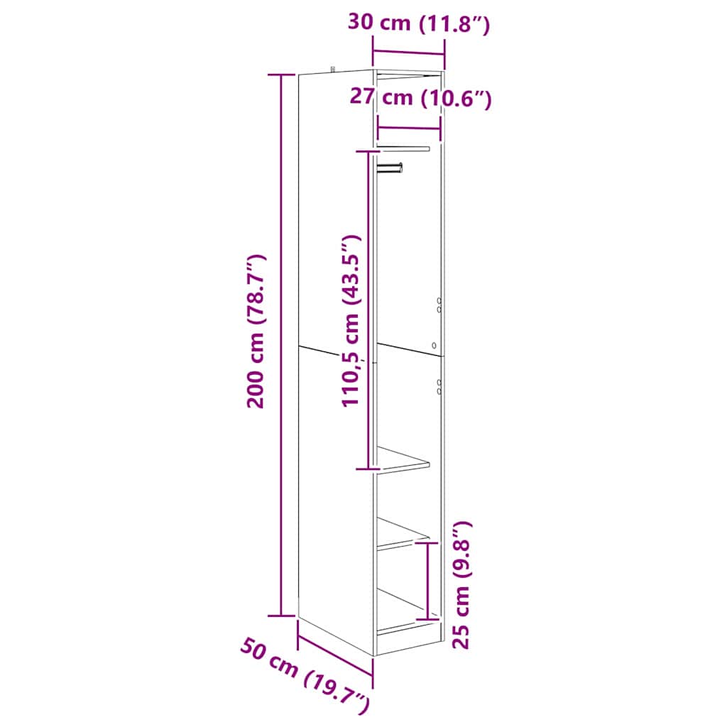 vidaXL Ντουλάπι με ράφι Μαύρη Οξυά 50 x 30 x 200 εκ Επεξεργασμένο ξύλο