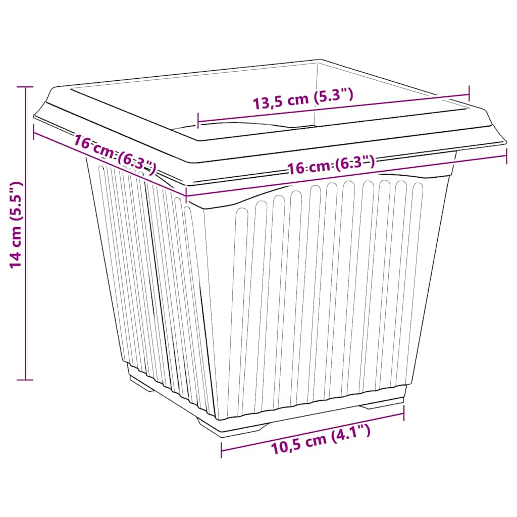 vidaXL Τετράγωνη Γλάστρα για Λουλούδια 6 pcs Μαύρο 43 x 43 x 33.5 εκ