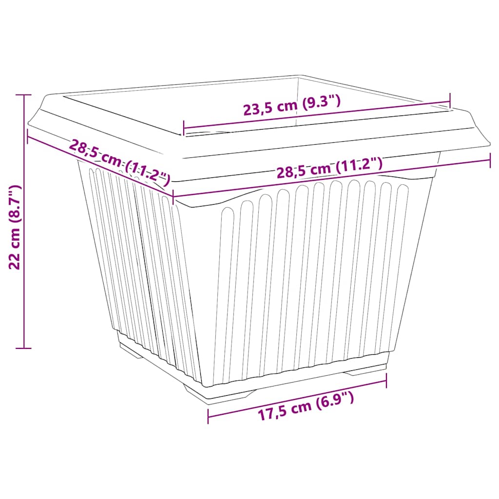 vidaXL Τετράγωνη Γλάστρα για Λουλούδια 6 pcs Μαύρο 43 x 43 x 33.5 εκ
