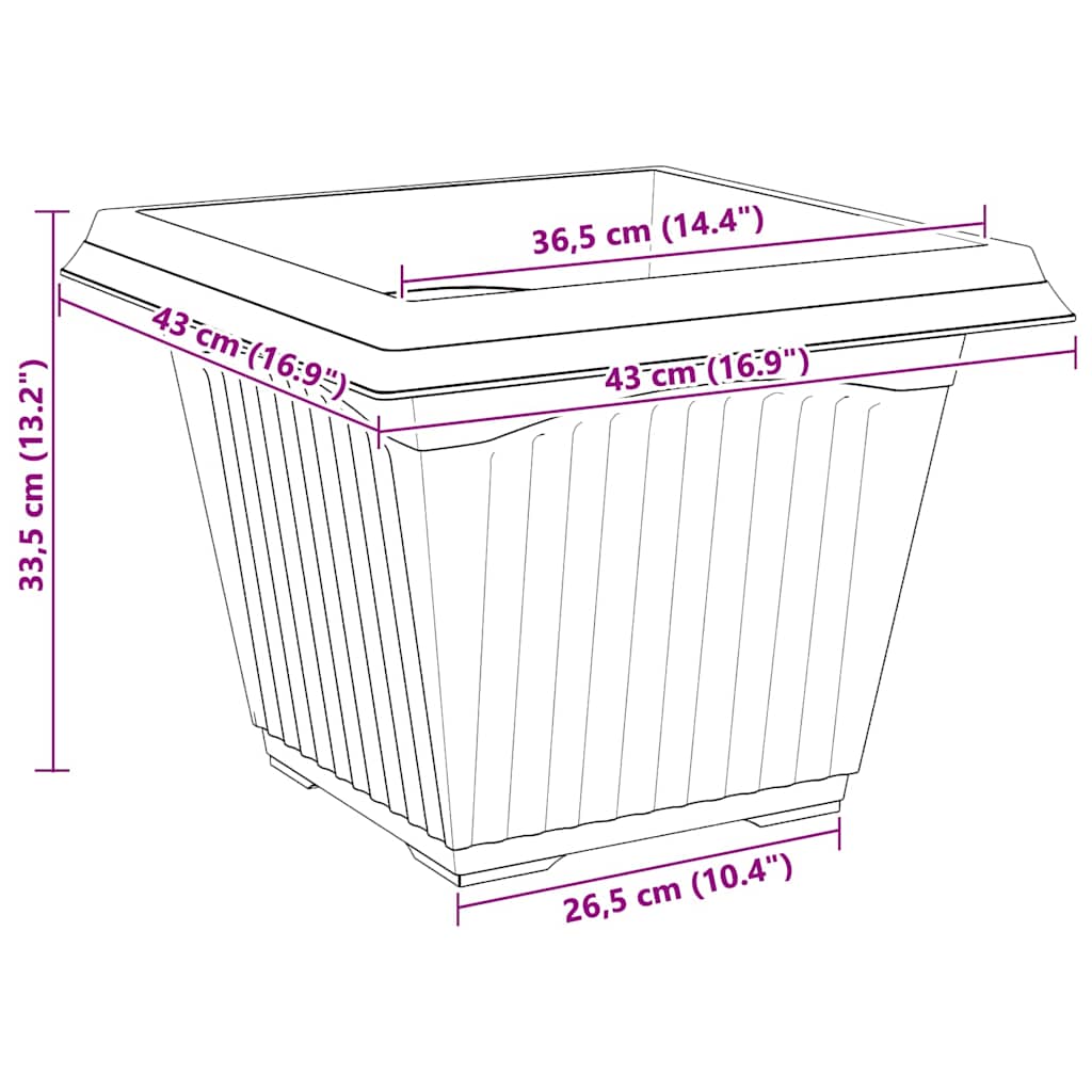 vidaXL Τετράγωνη Γλάστρα για Λουλούδια 6 pcs Μαύρο 43 x 43 x 33,5 εκ