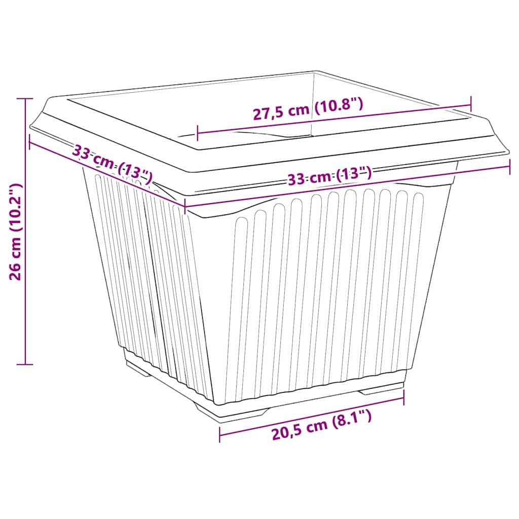 vidaXL Τετράγωνη Γλάστρα για Λουλούδια 24 pcs Μαύρο 43 x 43 x 33.5 εκ