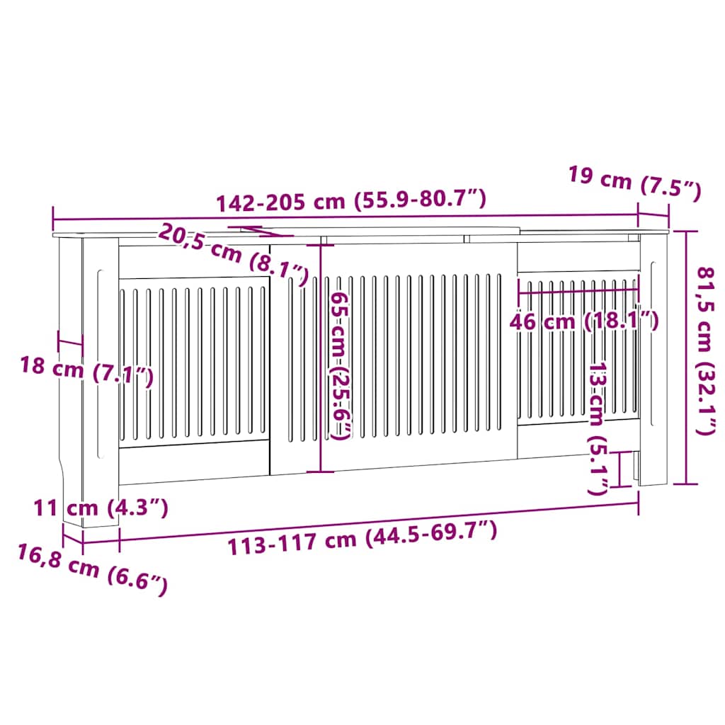 vidaXL Καπάκι Καλοριφέρ 2 τμχ. Μαύρο 205 x 20,5 x 81,5 εκ.
