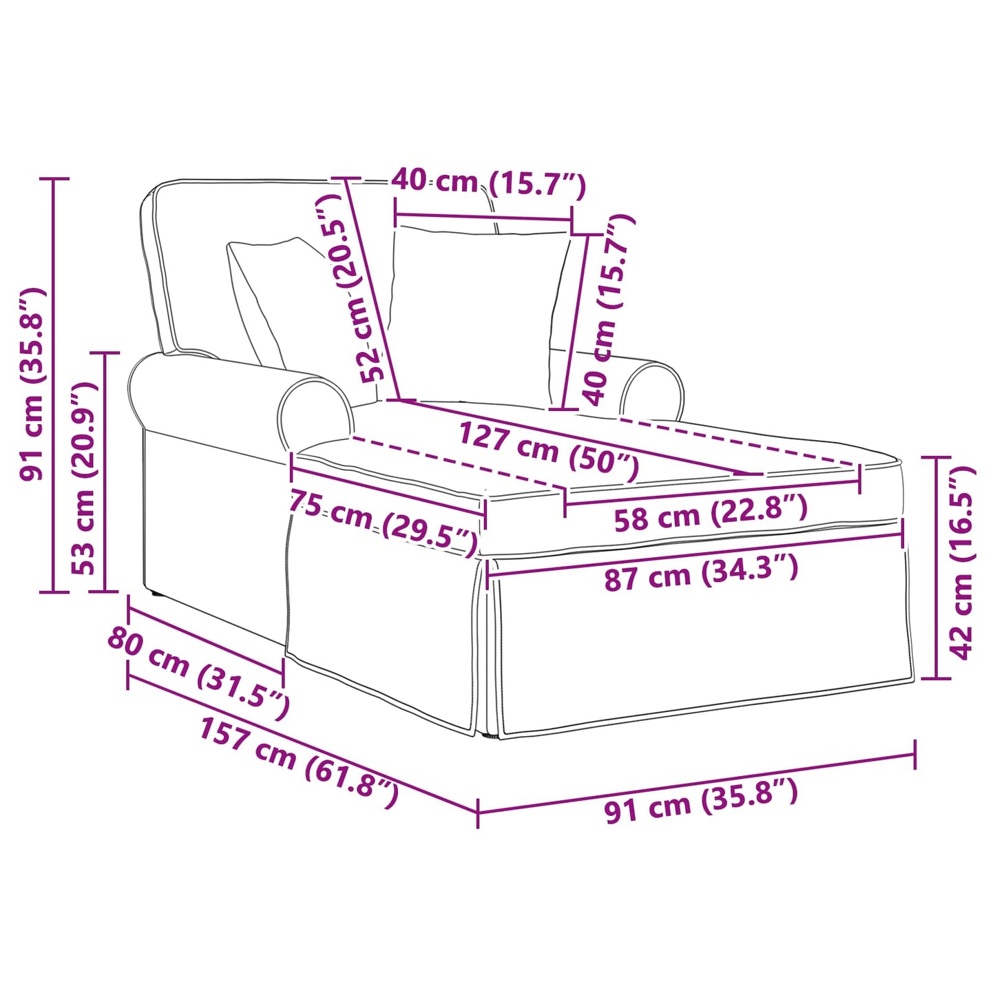 vidaXL Τσέιζ Λαζού με Φούστα με μαξιλάρι 3 pcs Κόκκινο Πορτοκαλί