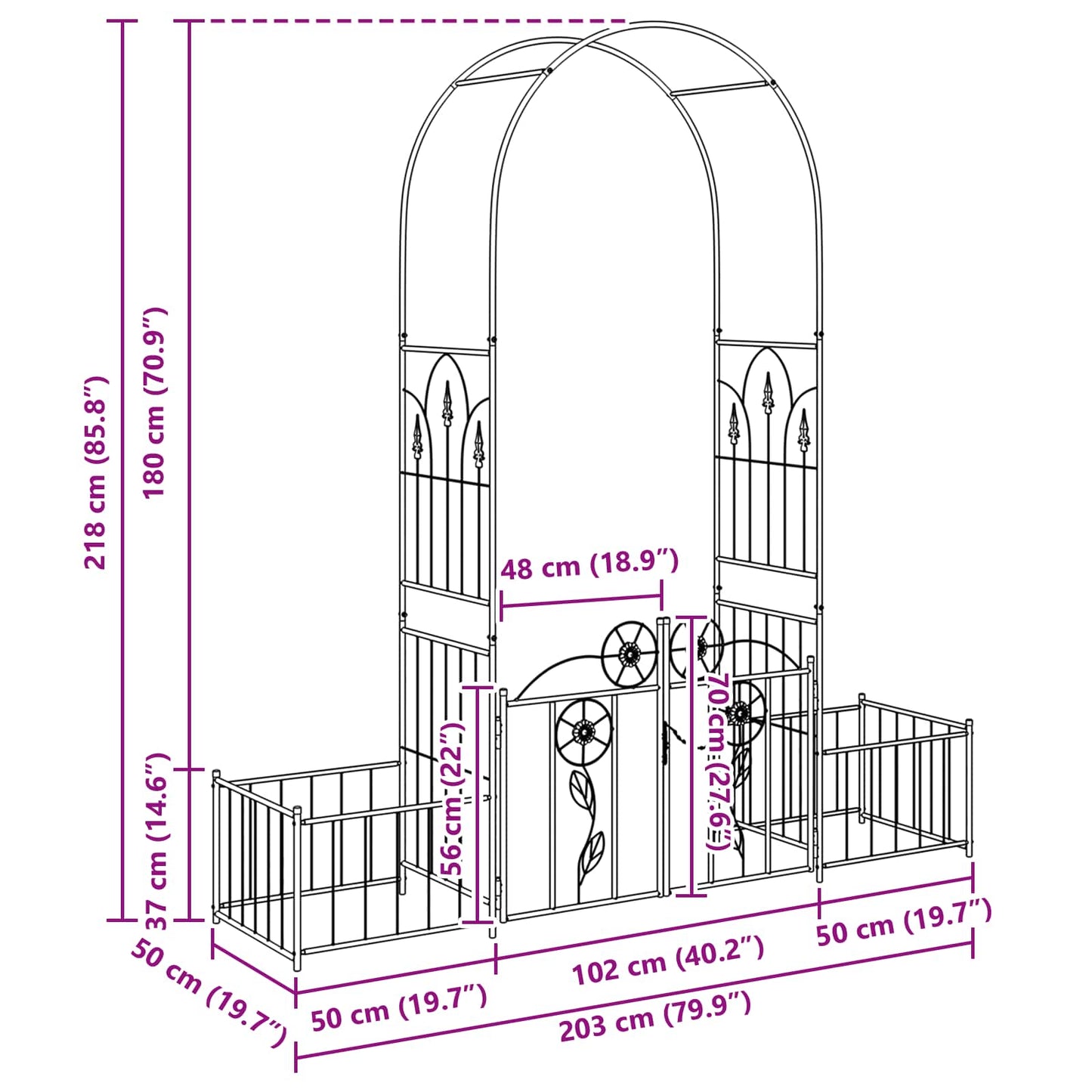 vidaXL Κήπος Αψίδα Μονόχρωμο Πράσινο 203 x 50 x 218 εκ.