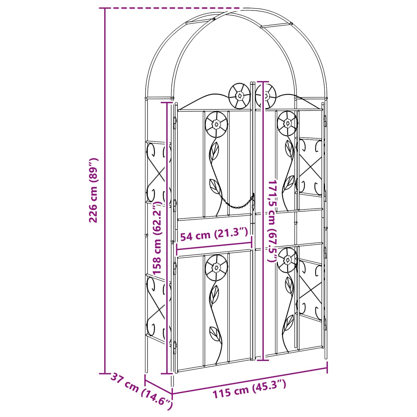 vidaXL Κήπος Αψίδα Μονόχρωμο Πράσινο 115 x 37 x 226 εκ