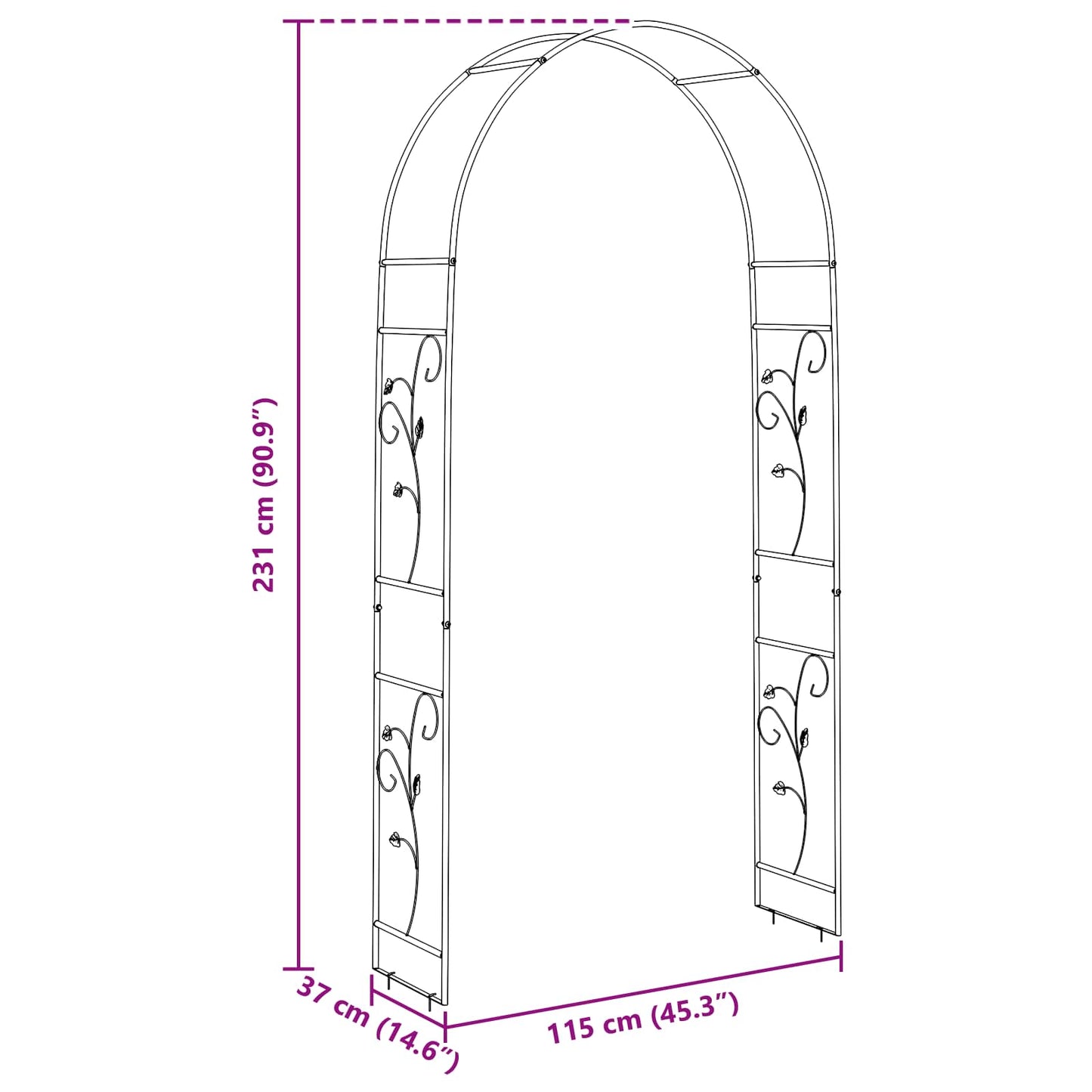 vidaXL Κήπος Αψίδα Floral Μαύρο 115 x 37 x 231 εκ.