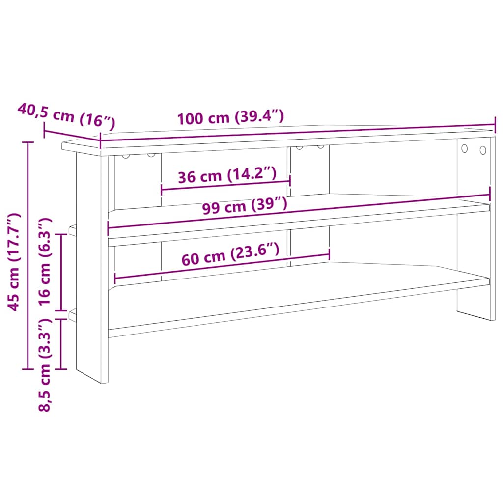 vidaXL ΓωνιακήΒάσηΤηλεόρασης 102x40,5x45εκ Λευκό Επεξεργασμένο Ξύλο
