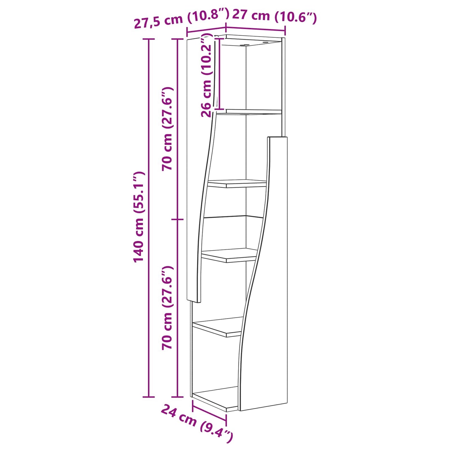 vidaXL Γωνιακό Ντουλάπι 27,5x27x140εκ Επεξεργασμένο Ξύλο Artisan Oak