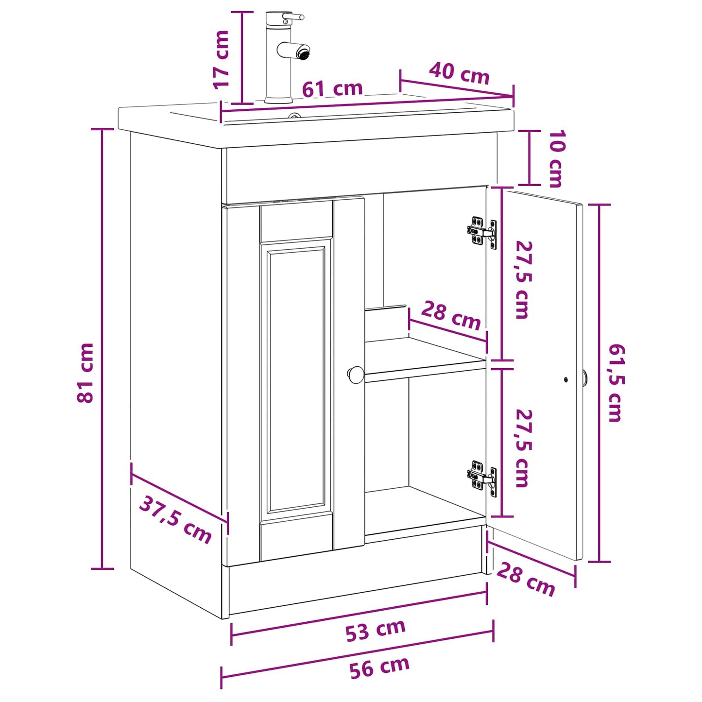 vidaXL Σετ Επίπλων Μπάνιου Γκρι Sonoma 56 x 37,5 x 81 εκ