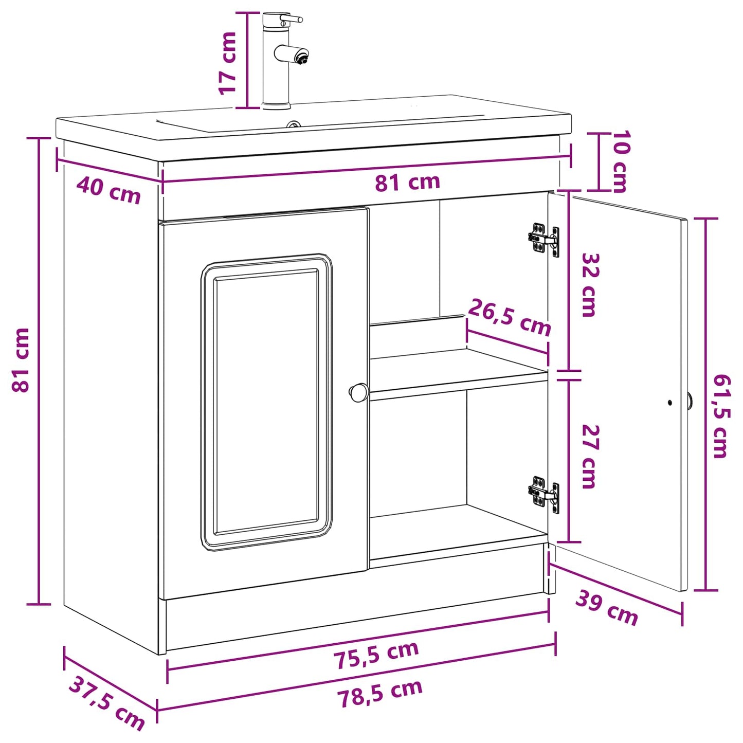 vidaXL Σετ Επίπλων Μπάνιου Μαύρο 78,5 x 37,5 x 81 εκ