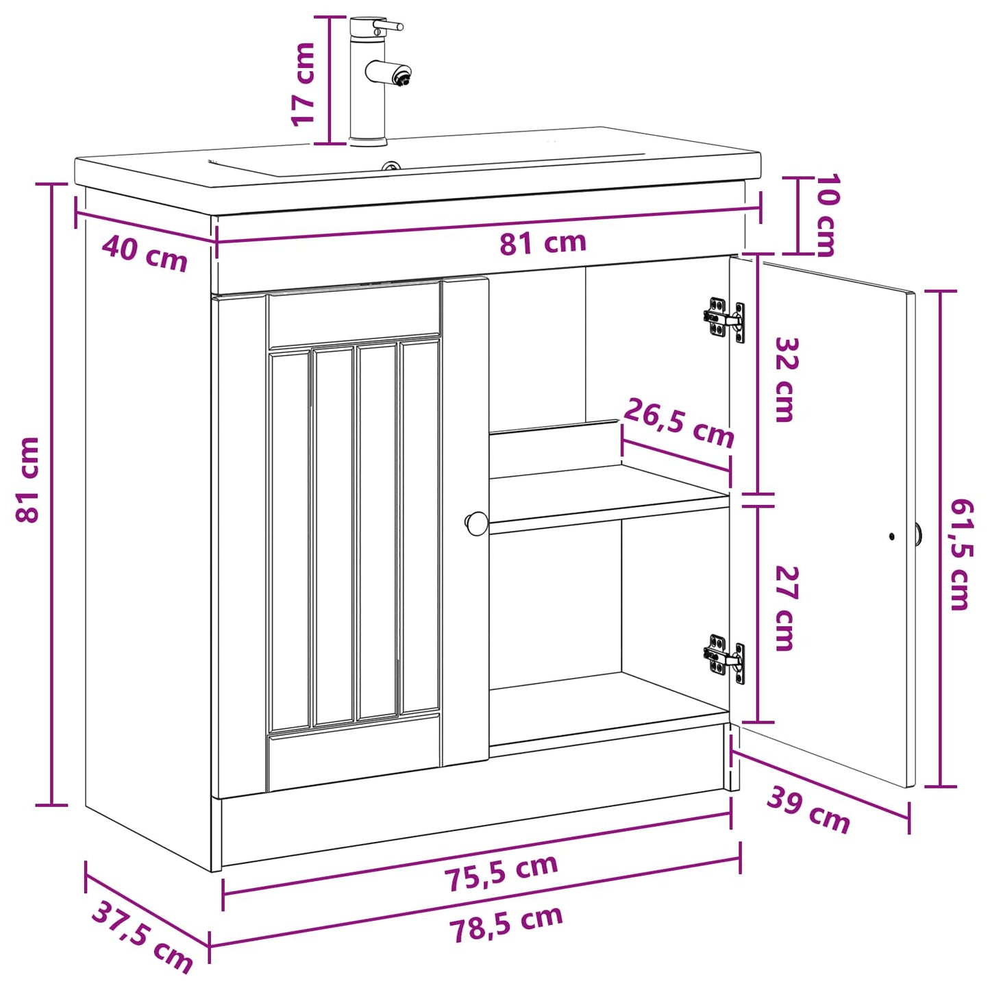vidaXL Σετ Επίπλων Μπάνιου Παλαιωμένο ξύλο 78,5 x 37,5 x 81 εκ