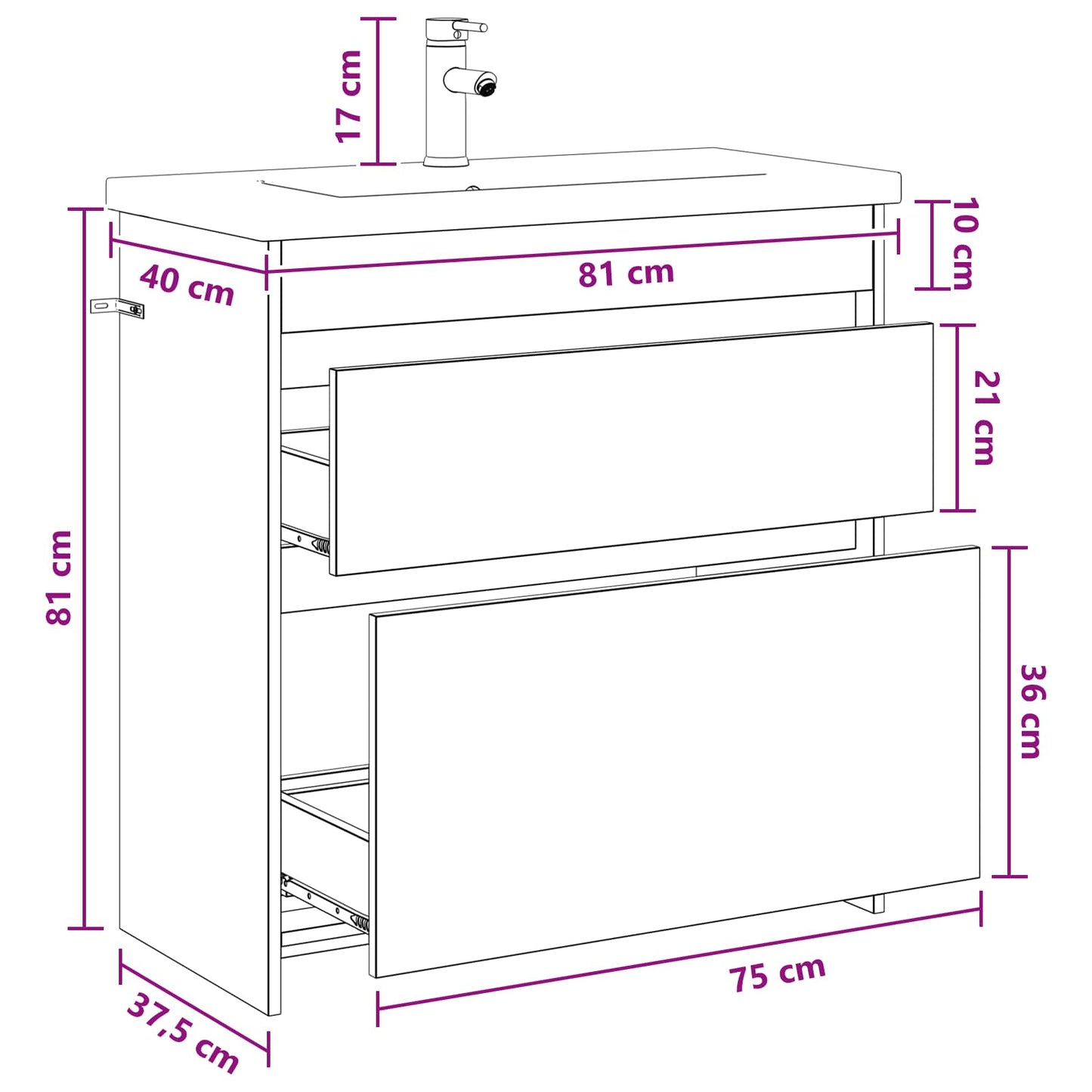 vidaXL Σετ Επίπλων Μπάνιου Μαύρη Δρυς 81 x 40 x 84,5 εκ