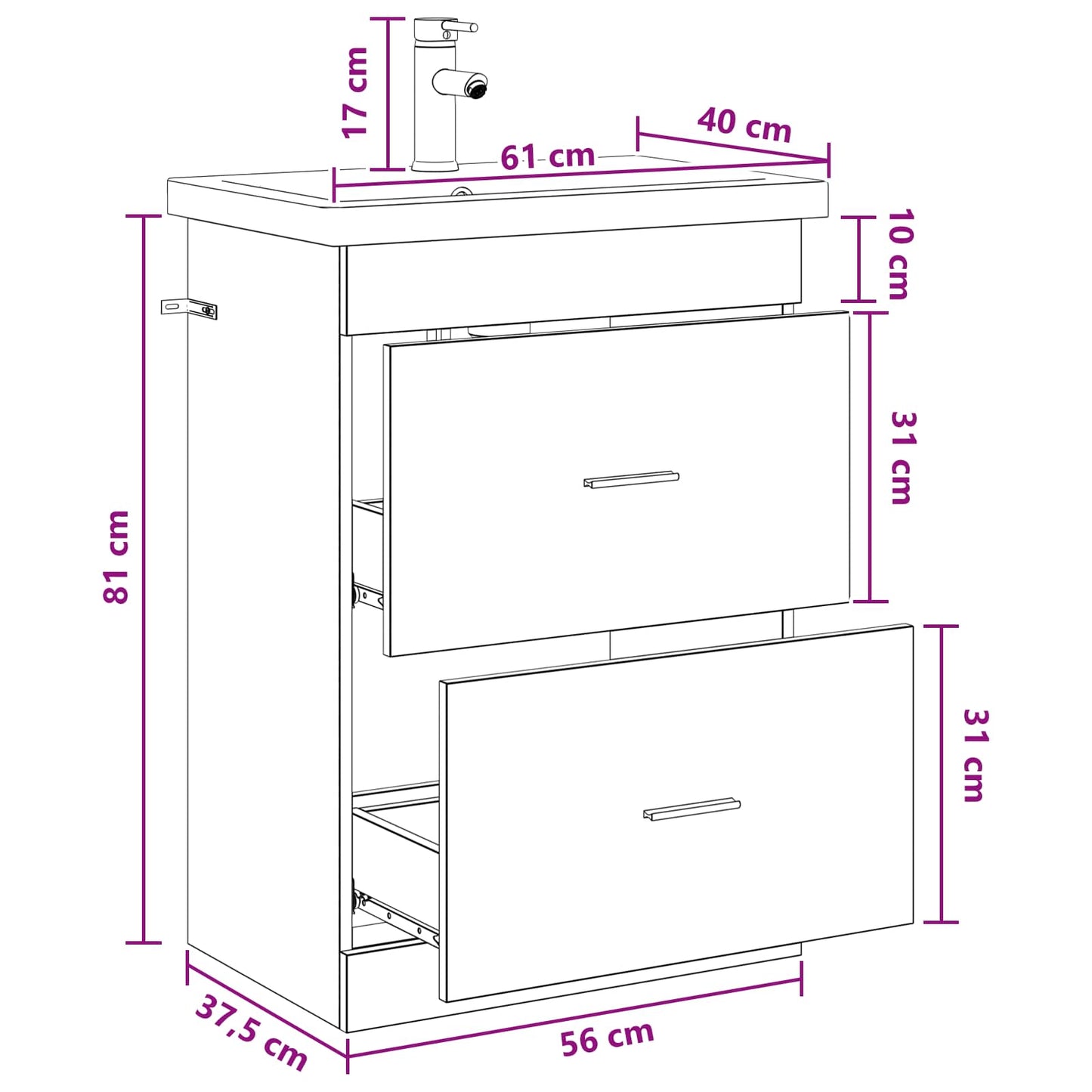 vidaXL Σετ Επίπλων Μπάνιου Λευκό 61 x 40 x 84,5 εκ Επεξεργασμένο Ξύλο
