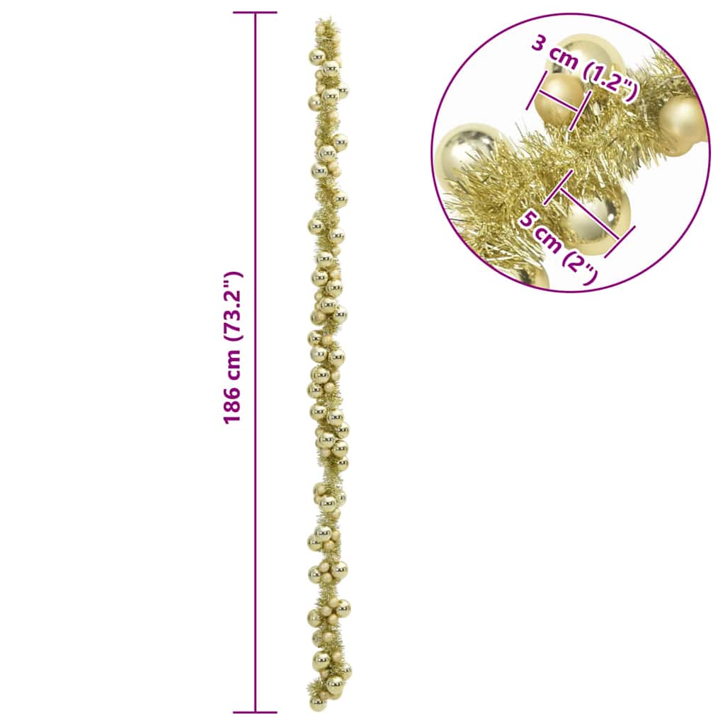 vidaXL Γιρλάντα με Χριστουγεννιάτικα Μπαλάκια Χρυσό 186 εκ