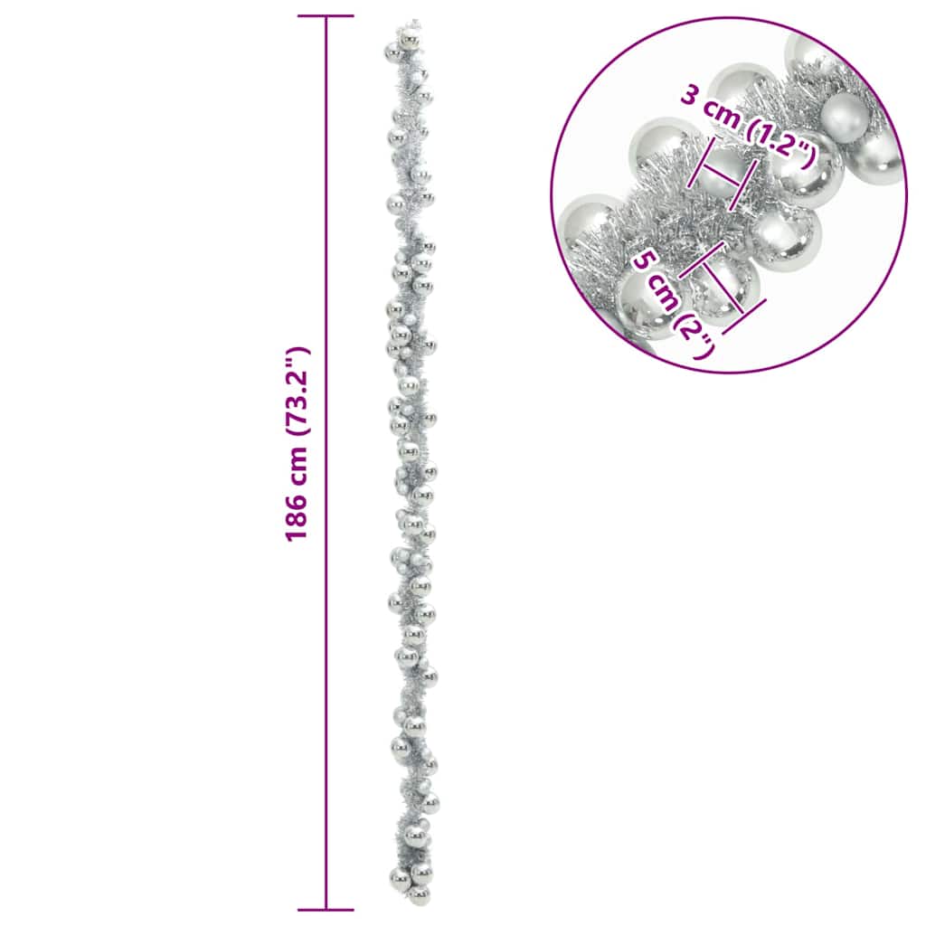 vidaXL Γιρλάντα με Χριστουγεννιάτικα Μπαλάκια Ασημί 186 εκ