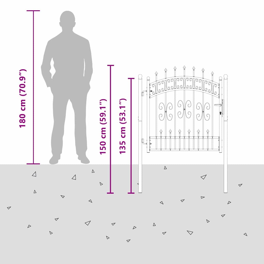 vidaXL Πύλη Φράχτη με Στρογγυλή Κορυφή Γκρι 103 x 100 εκ. Ατσάλι