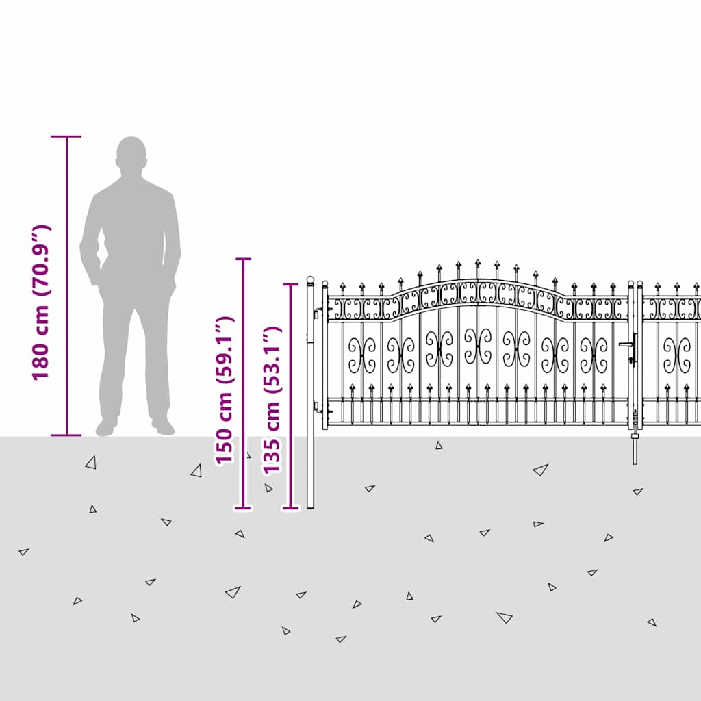 vidaXL Πύλη Φράχτη με Στρογγυλή Κορυφή Γκρι 404 x 100 εκ. Ατσάλι