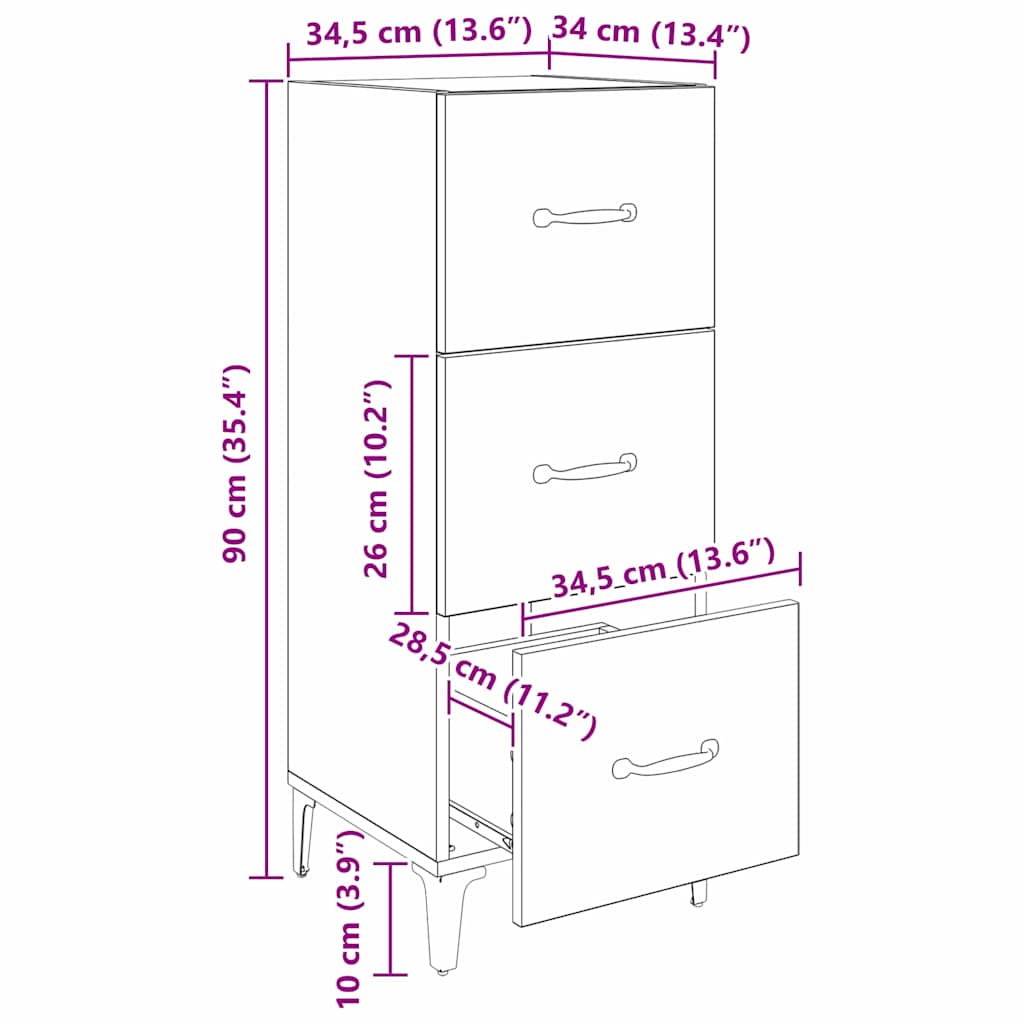 vidaXL Πλαϊνό γραφείο Παλιό Ξύλο 34,5 x 34 x 90 εκ. Επεξεργασμένο ξύλο
