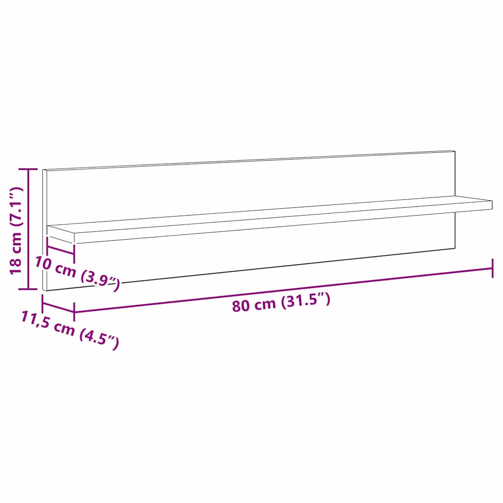 vidaXL Ράφια Τοίχου με ράφι 4 pcs Παλιό Ξύλο 80 x 11,5 x 18 εκ