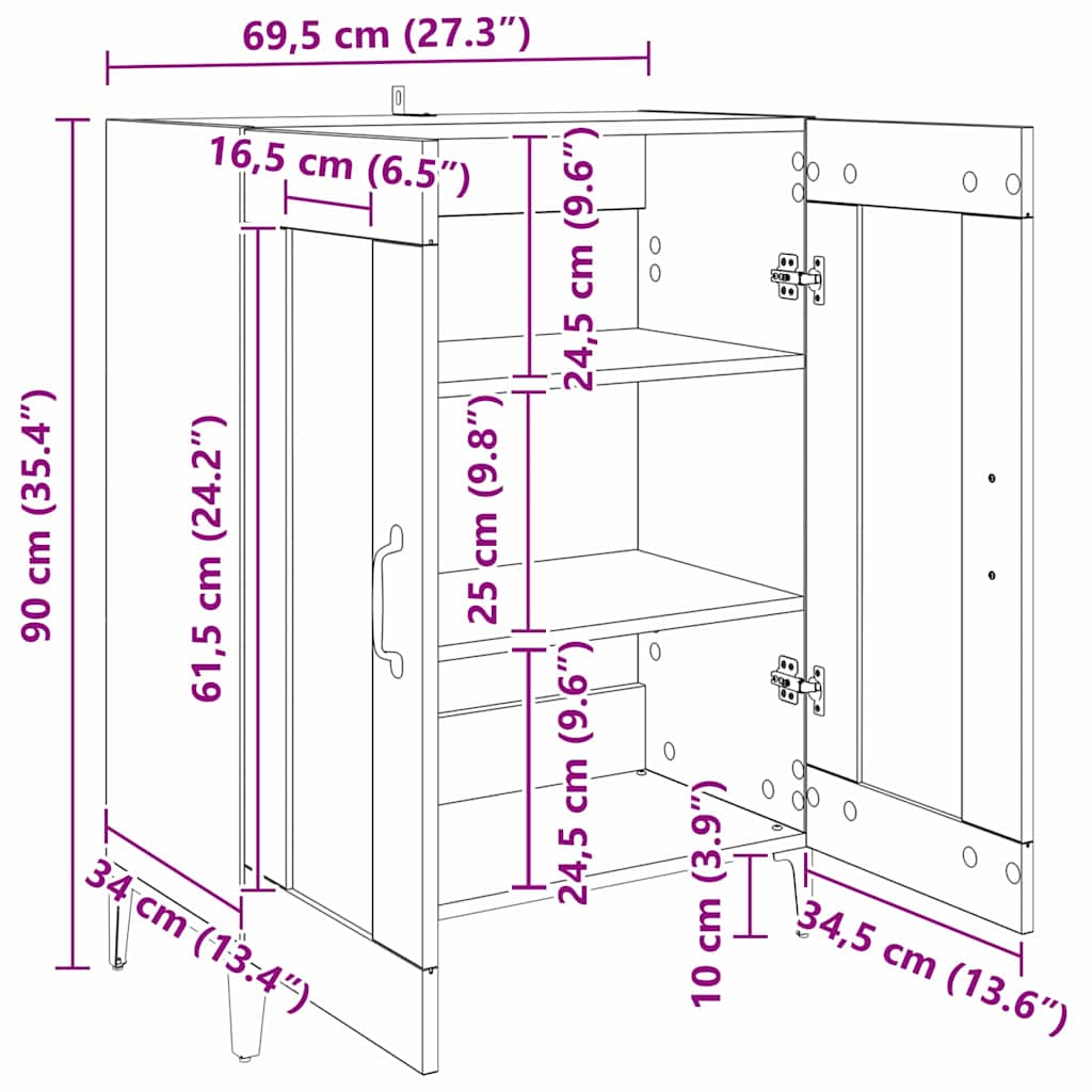 vidaXL Πλαϊνό γραφείο Μαύρη Οξυά 69,5 x 34 x 90 εκ. Επεξεργασμένο ξύλο