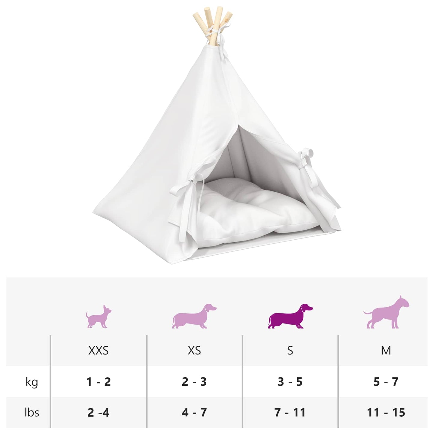 vidaXL Teepee για κατοικίδια με μαξιλάρι Λευκό 60 x 60 x 70 cm