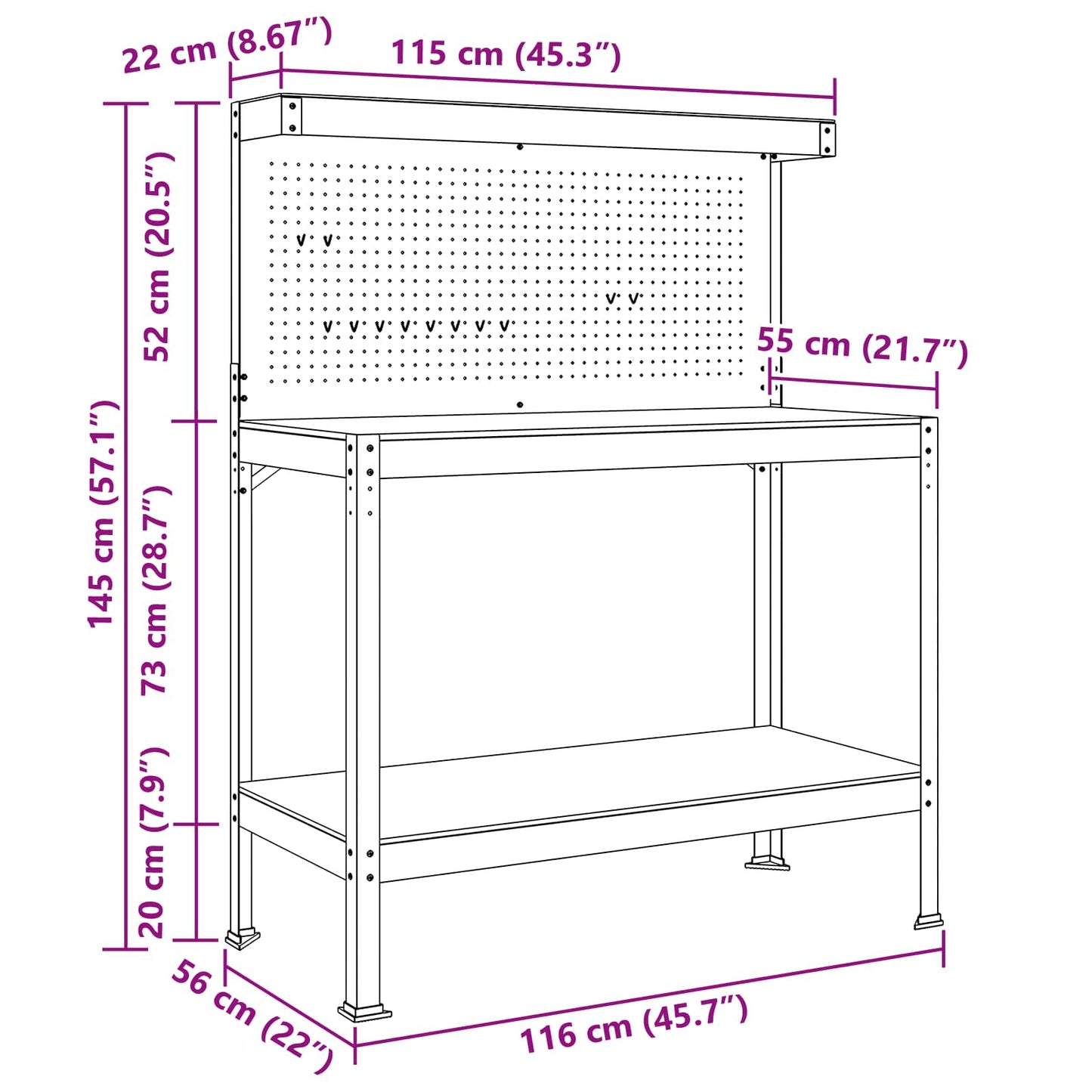 vidaXL Εργασιακά Παγκάκια Μαύρο 81 x 41 x 145 εκ. Επεξεργασμένο ξύλο