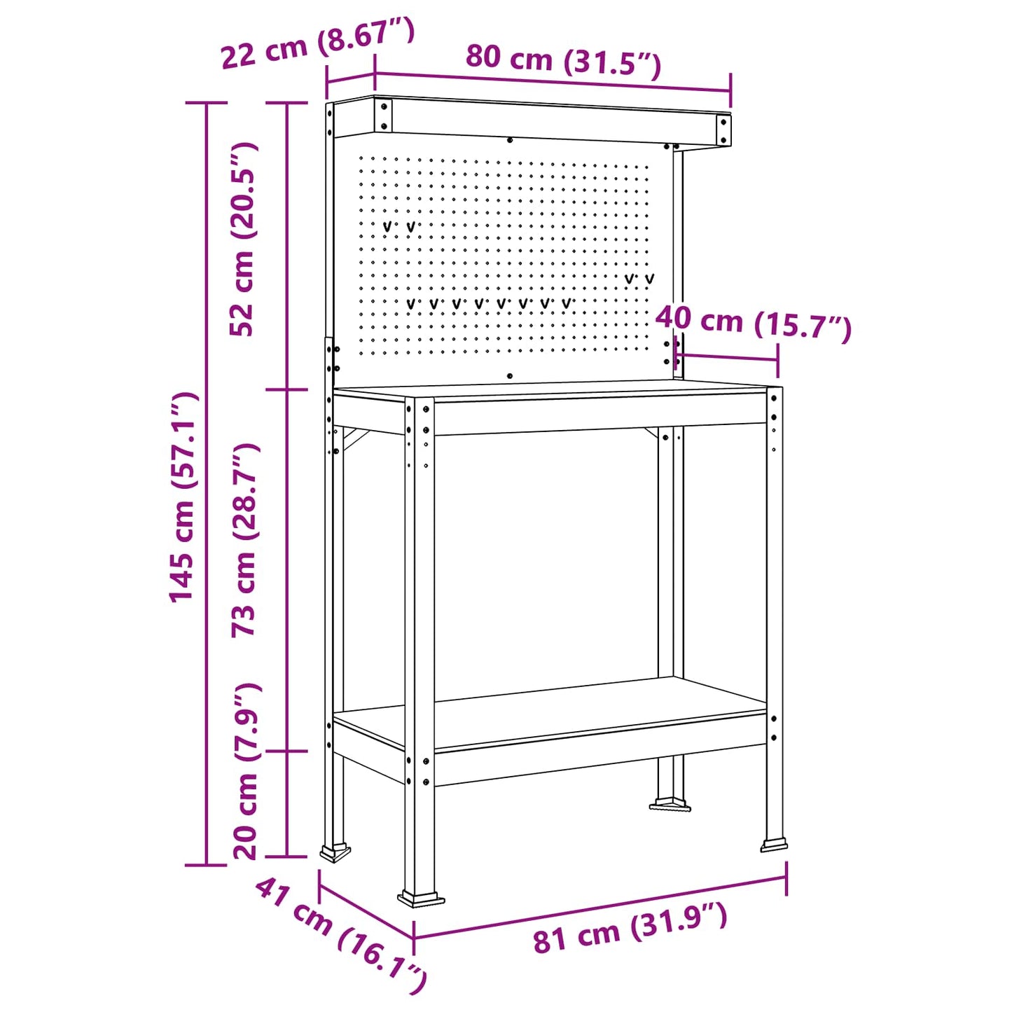 vidaXL Εργαστηριακός πάγκος με ράφι Μαύρο 81 x 41 x 145 εκ.