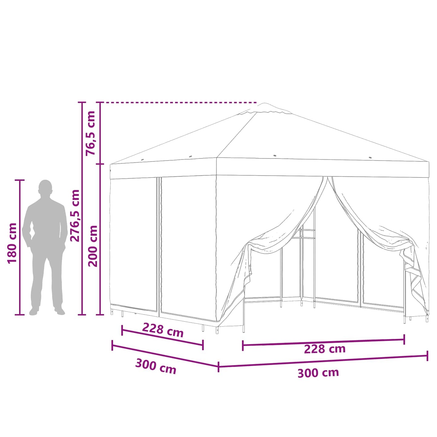 vidaXL Κήπος Γκαζebo με Πλευρικά Τοίχους 3 x 3 m Κίτρινο