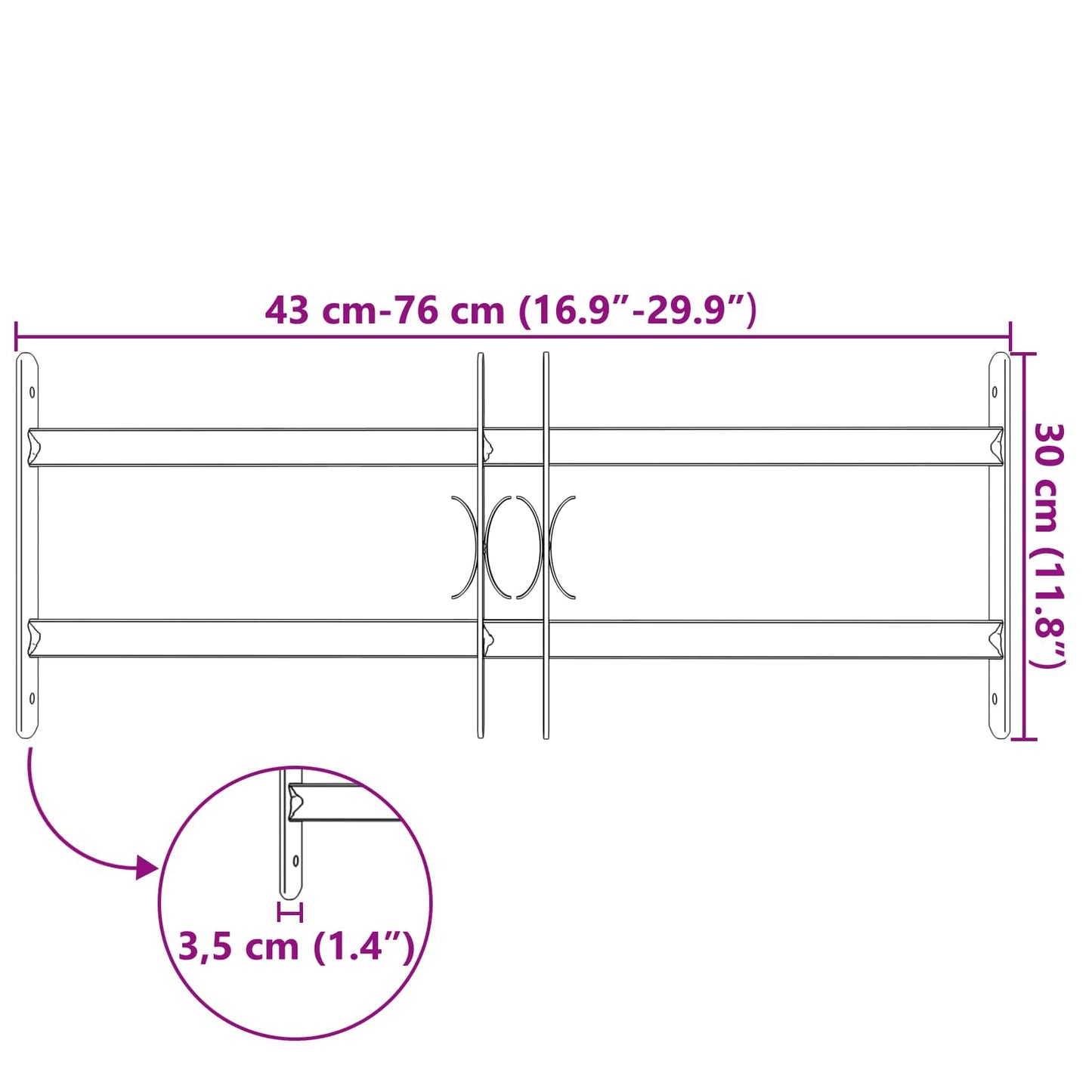 vidaXL Γρίλια Παραθύρου 76 x 30 εκ Χάλυβας με επίστρωση πούδρας Μαύρο