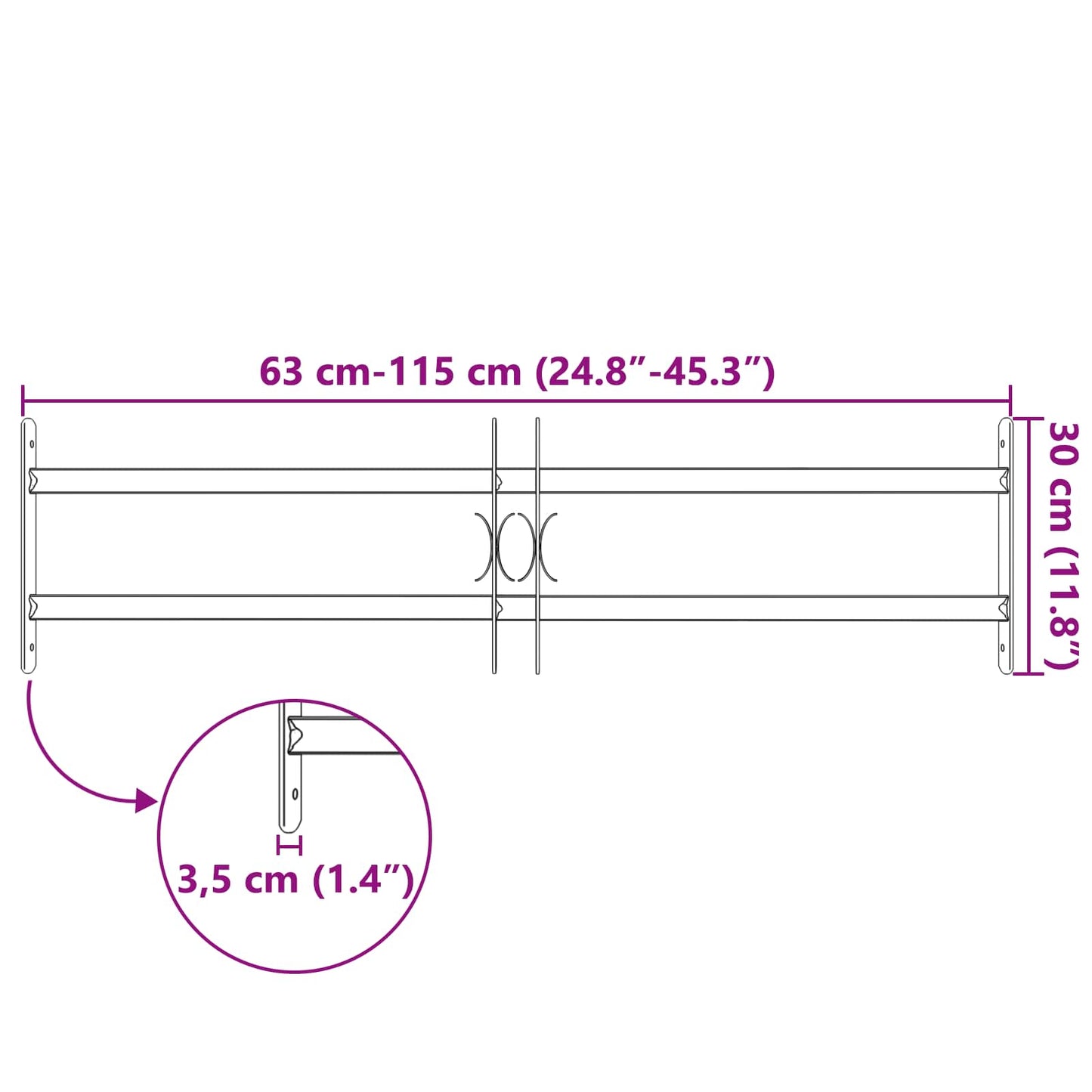 vidaXL Γρίλια Παραθύρου 115 x 30 εκ Χάλυβας με επίστρωση πούδρας Μαύρο