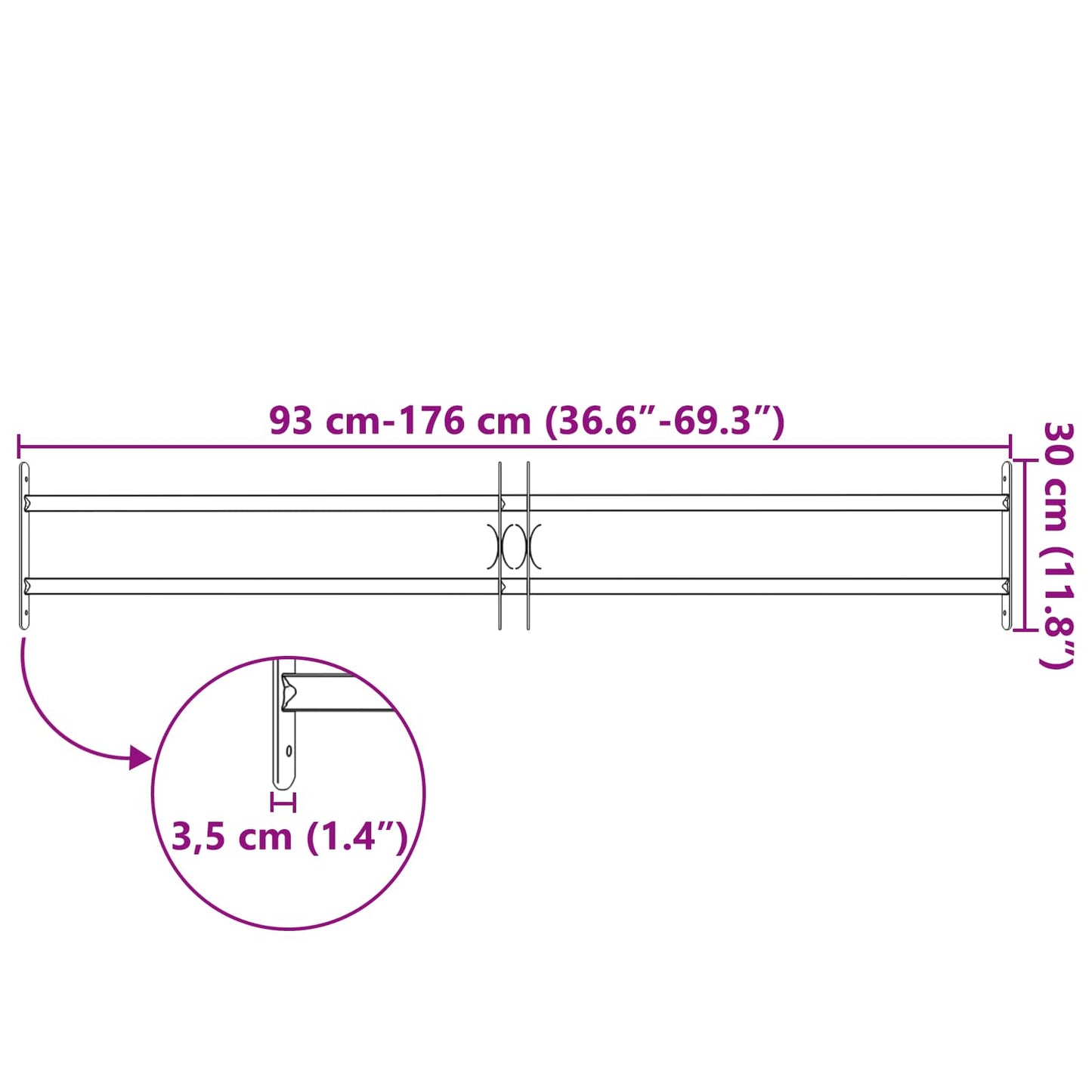 vidaXL Γρίλια Παραθύρου 176 x 30 εκ Χάλυβας με επίστρωση πούδρας Μαύρο
