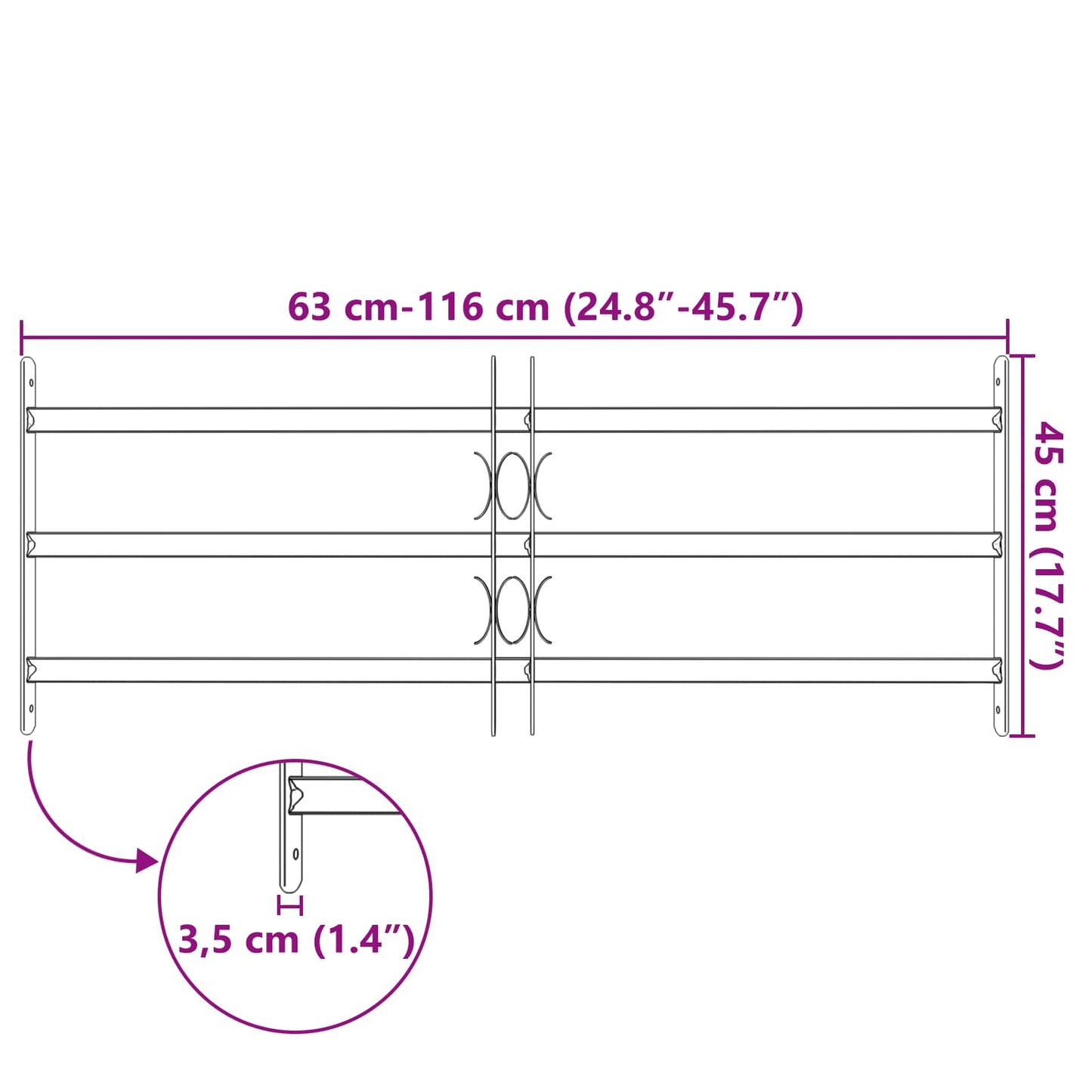 vidaXL Γρίλια Παραθύρου 116 x 45 εκ Χάλυβας με επίστρωση πούδρας Μαύρο