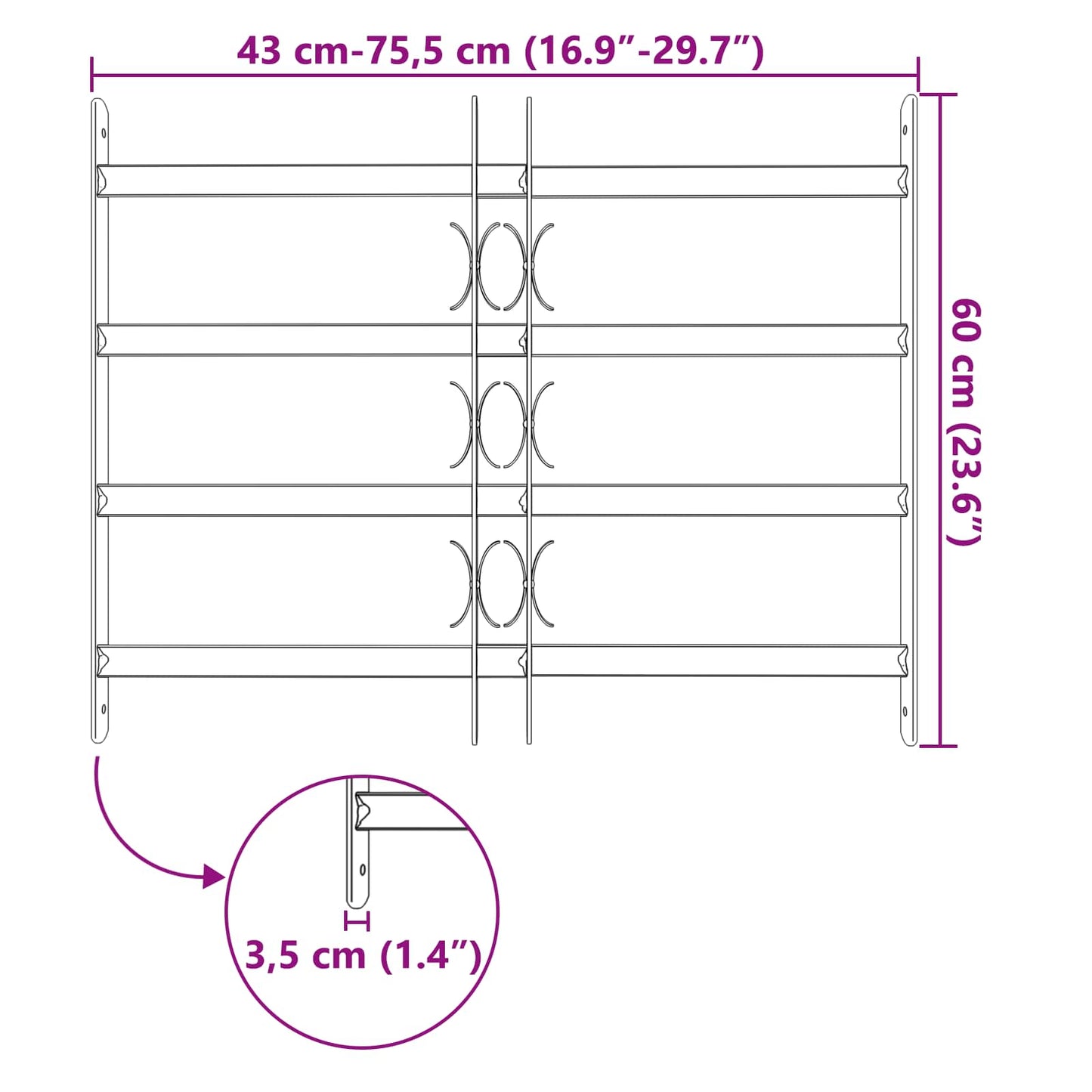vidaXL Γρίλια Παραθύρου Μαύρο 75.5 x 60 εκ