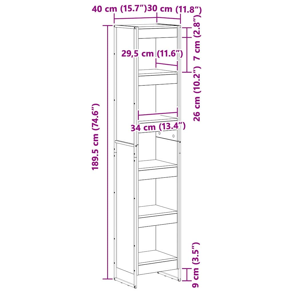 vidaXL Βιβλιοθήκη Γκρίζο Σονομα 80 x 30 x 155 εκ Επεξεργασμένο ξύλο