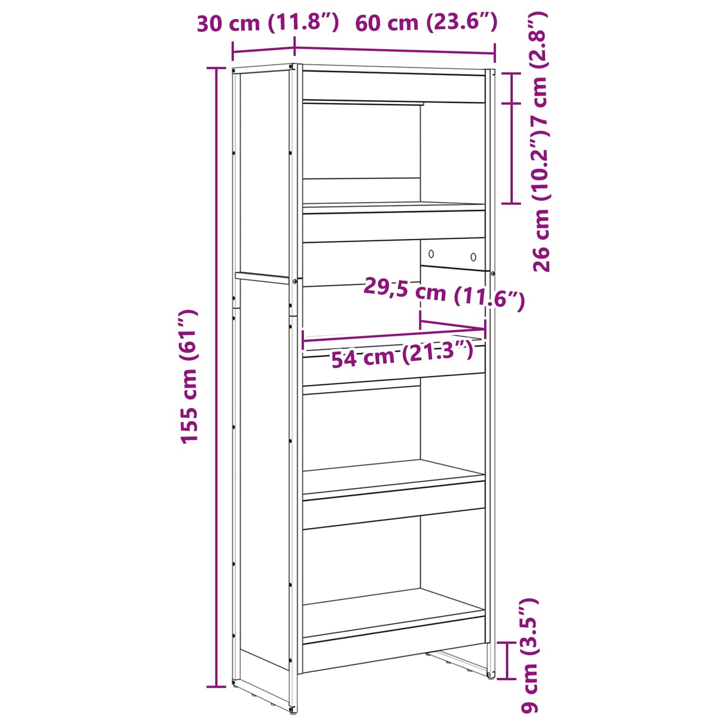 vidaXL Βιβλιοθήκη Γκρίζο Σονομα 80 x 30 x 155 εκ Επεξεργασμένο ξύλο