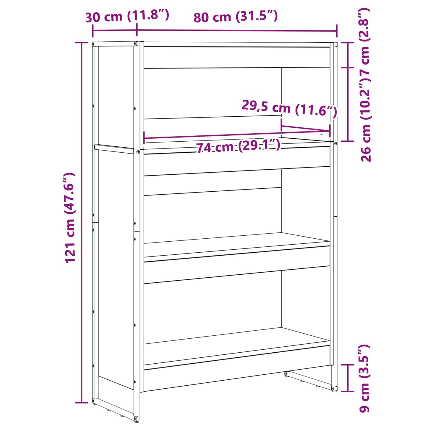 vidaXL Βιβλιοθήκη Γκρίζο Σονομα 80 x 30 x 155 εκ Επεξεργασμένο ξύλο
