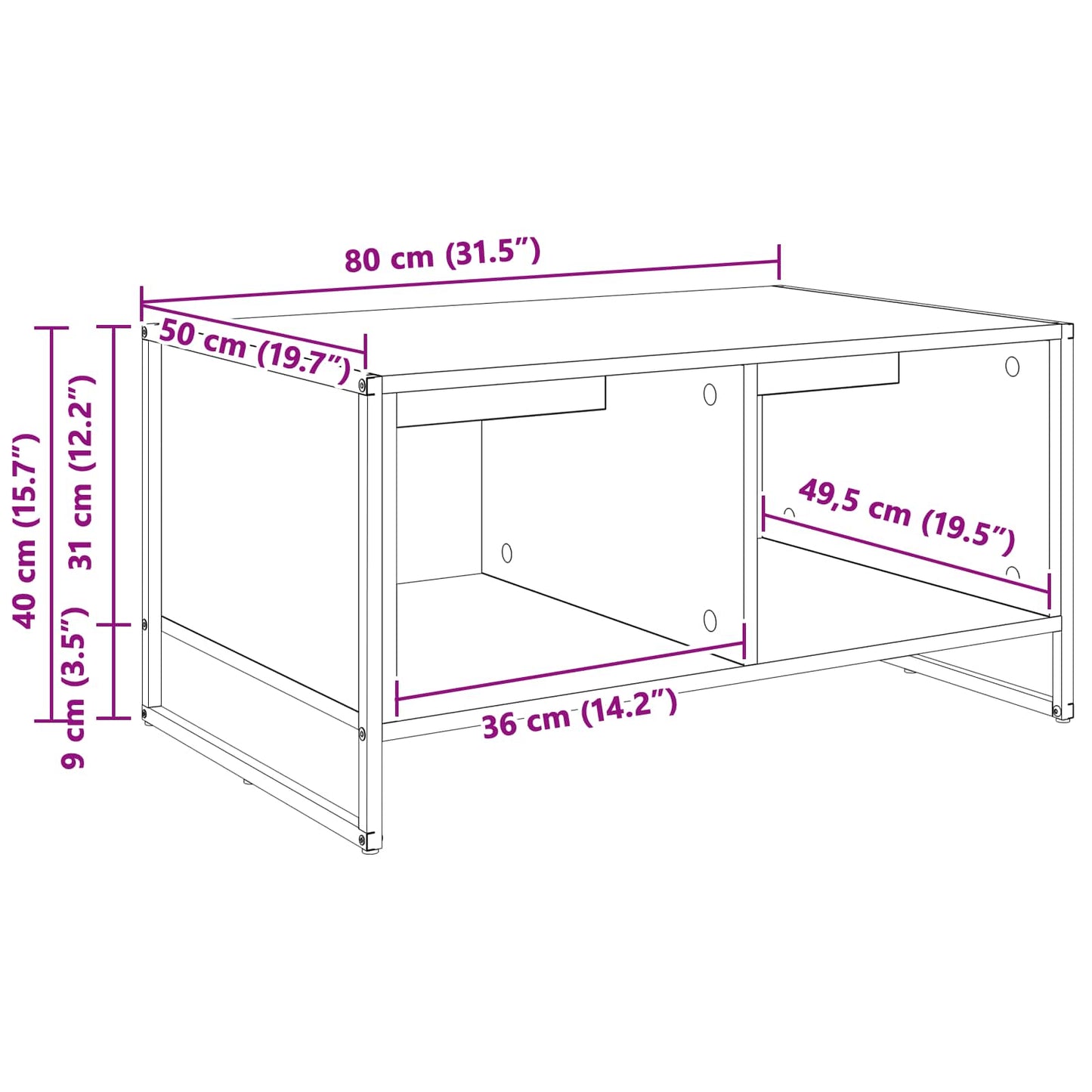 vidaXL Τραπεζάκι σαλονιού Μαύρη Οξυά 80 x 50 x 40 cm
