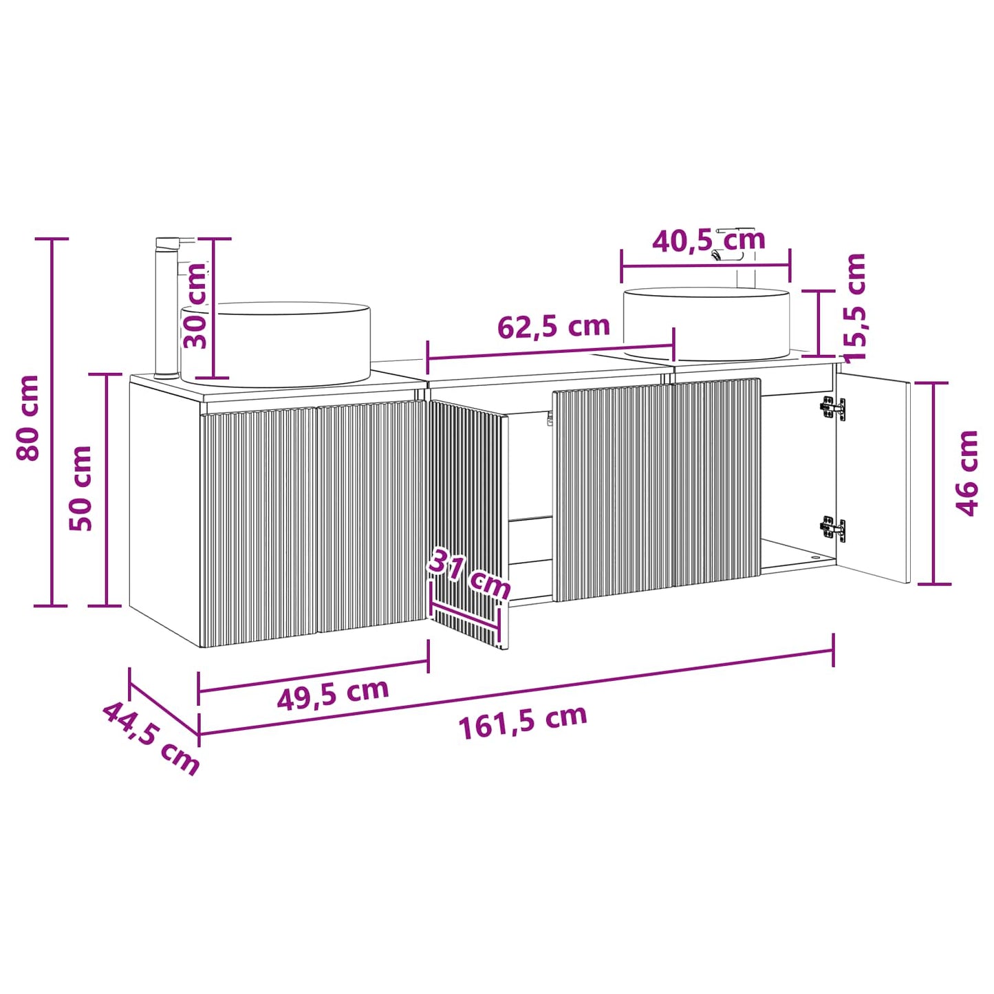 vidaXL Σετ Ντουλαπιών Μπάνιου 3 τμχ. Sonoma Δρυς 161,5 x 44,5 x 80 εκ.