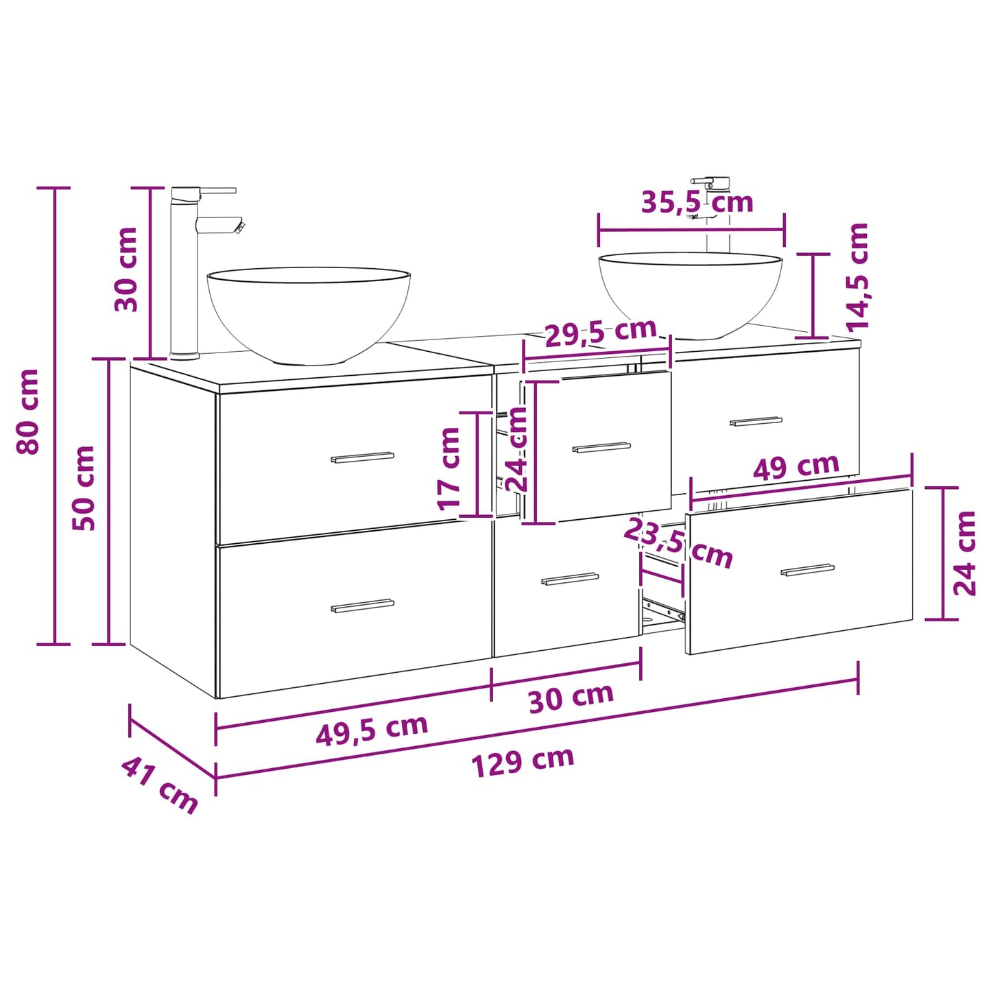 vidaXL Σετ Ντουλαπιών Μπάνιου 3 τμχ. Γκρι Sonoma 49,5 x 41 x 64,5 εκ