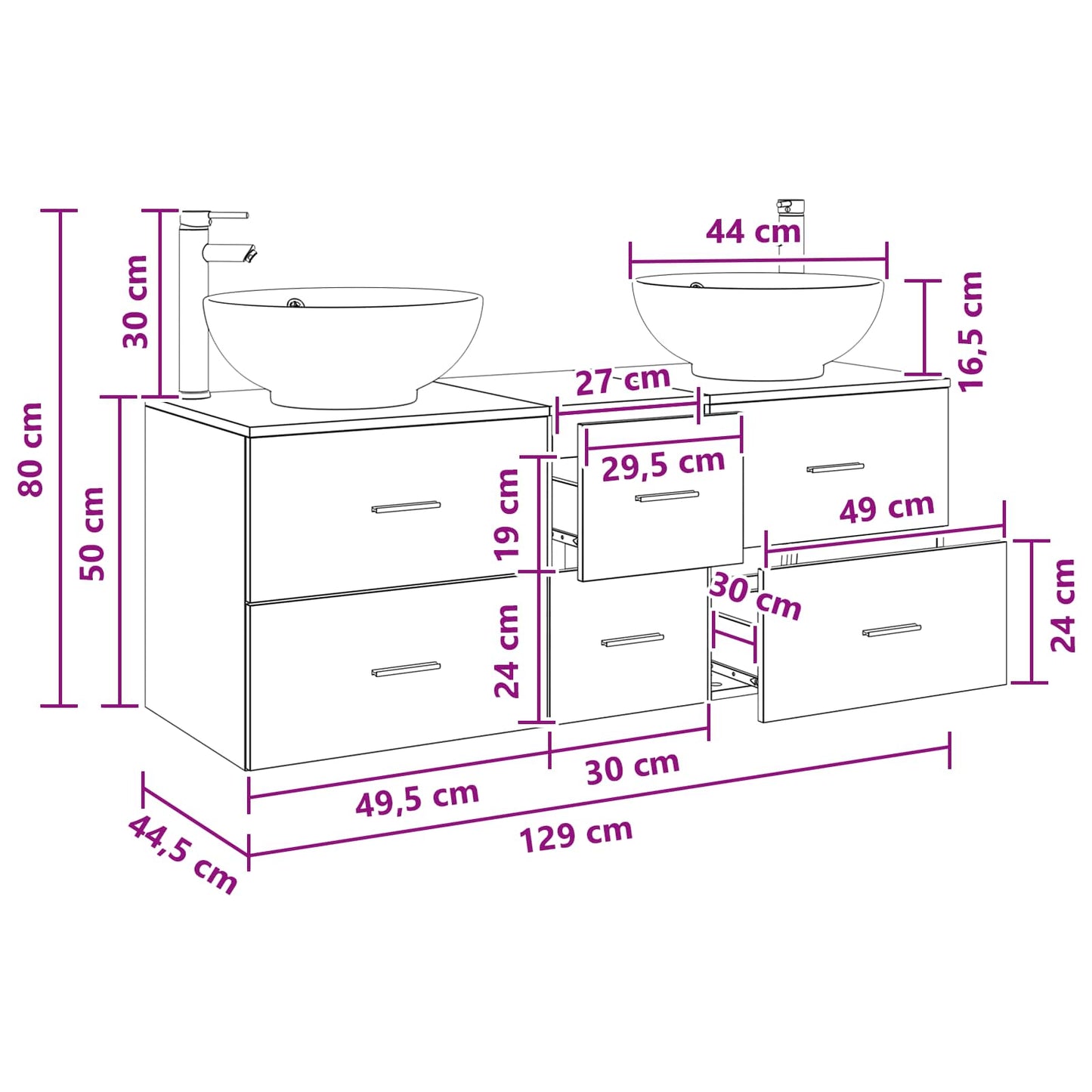 vidaXL Σετ Επίπλων Μπάνιου 3 τμχ. Γκρι Sonoma 129 x 44,5 x 80 εκ.
