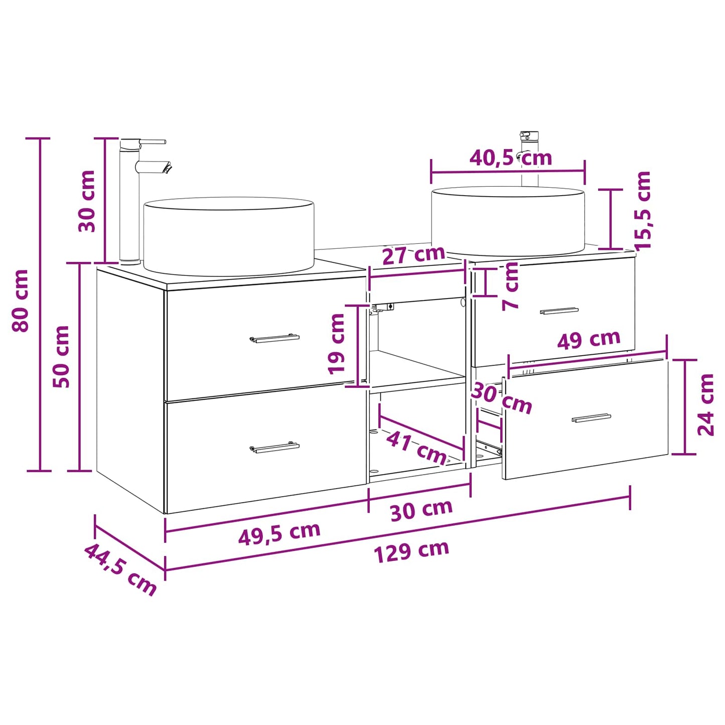 vidaXL Σετ Επίπλων Μπάνιου 3 τμχ. Γκρι Sonoma 129 x 44,5 x 80 εκ.