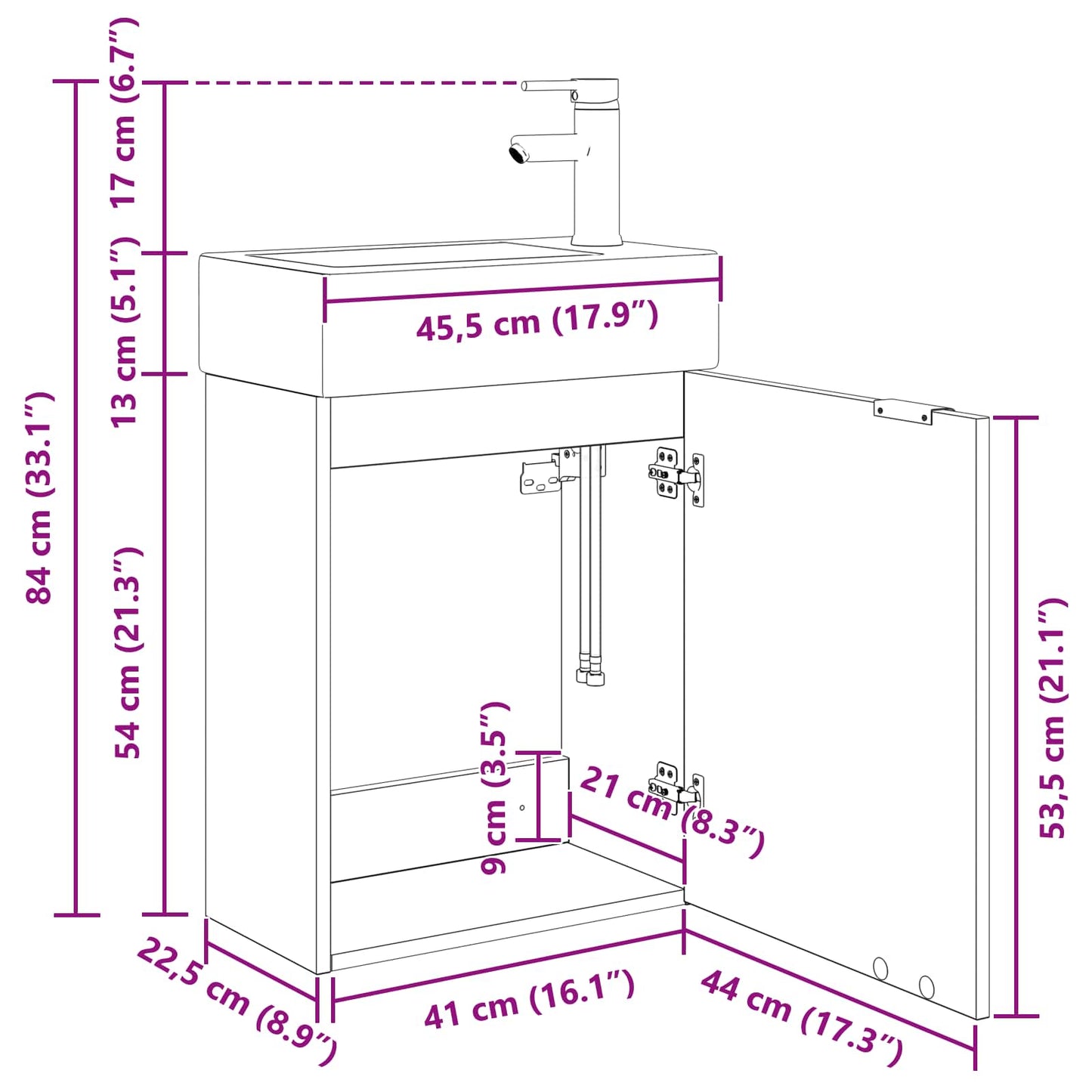 vidaXL Μονάδα μπάνιου με βρύση Μαύρη Δρυς 45,5 x 22,5 x 84 εκ