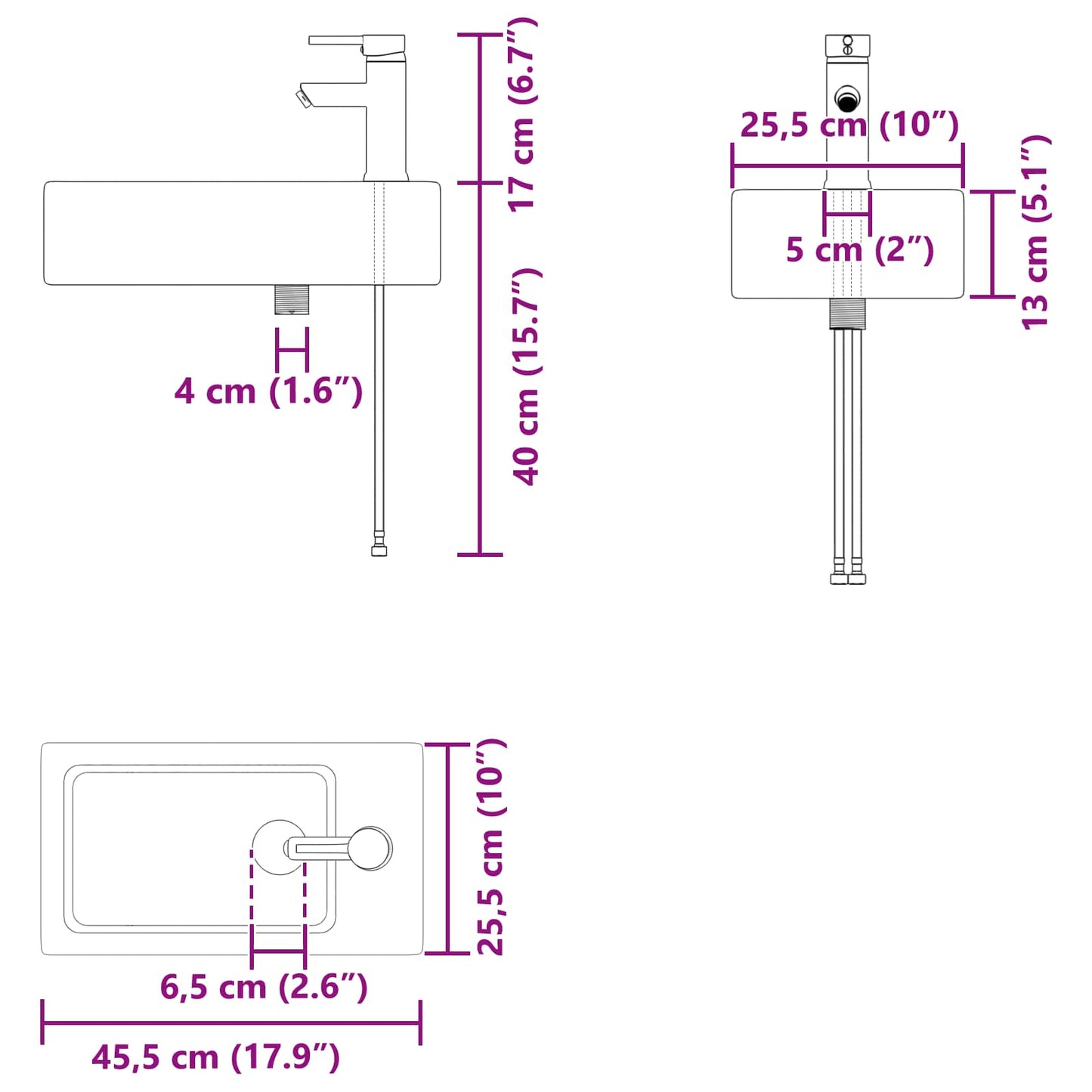 vidaXL Μονάδα μπάνιου με βρύση Γκρι Sonoma 45,5 x 22,5 x 84 εκ